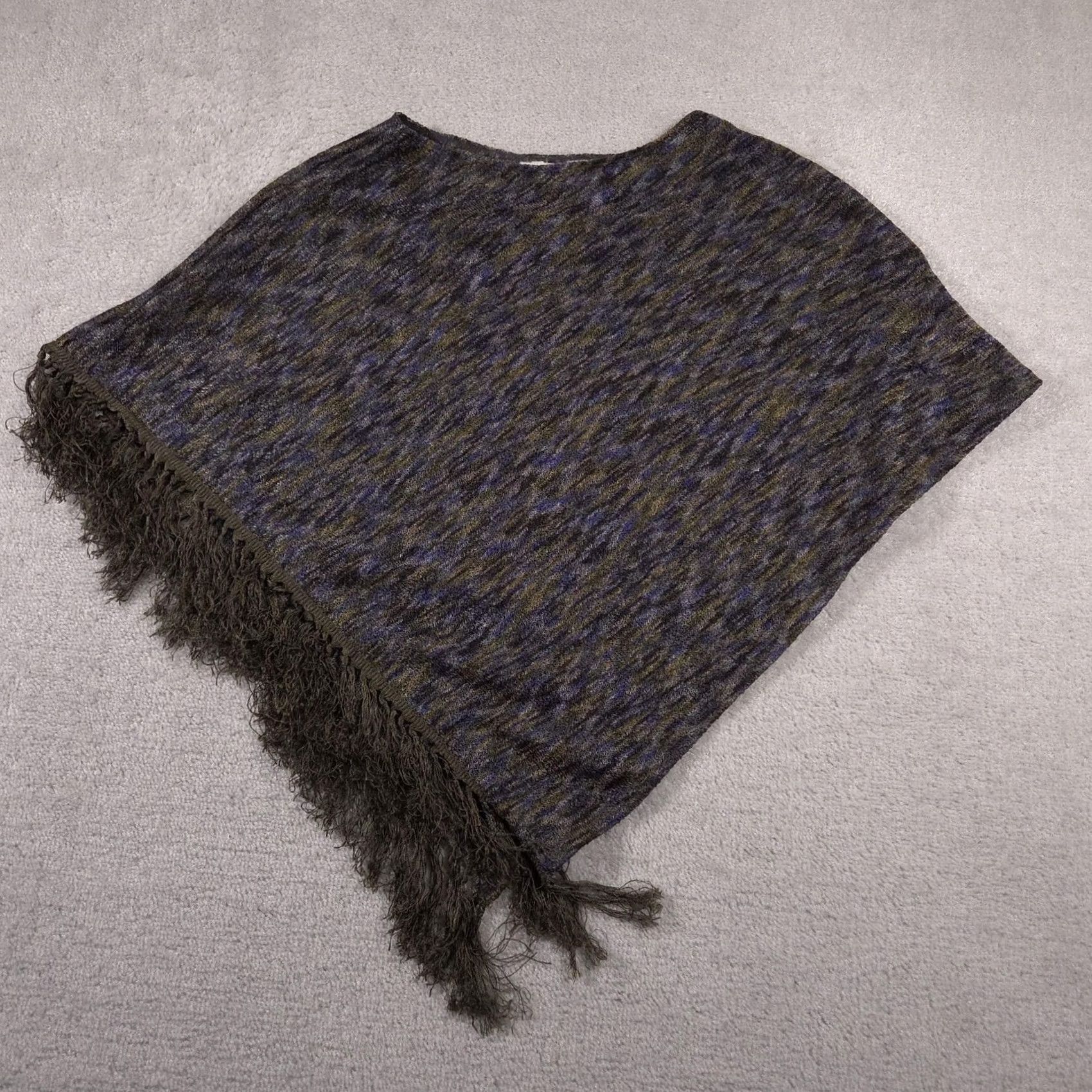 Vintage VINTAGE White Stag Poncho Womens One Size Blue Green Metallic Knit Fringe Pullover USA Size ONE SIZE - 2 Thumbnail