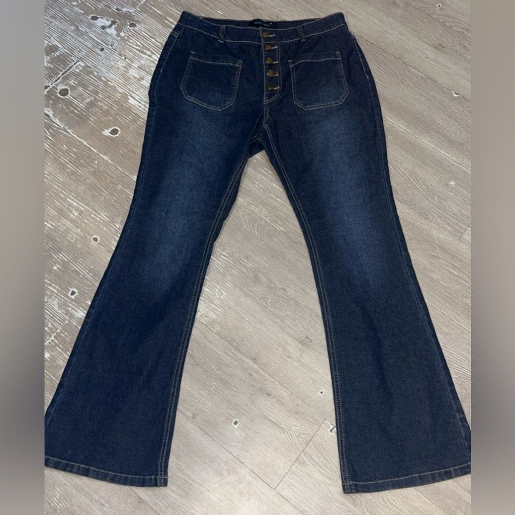 Other MidiRoss Dark Blue button fly Flared western Women's Jeans Size 33" - 1 Thumbnail