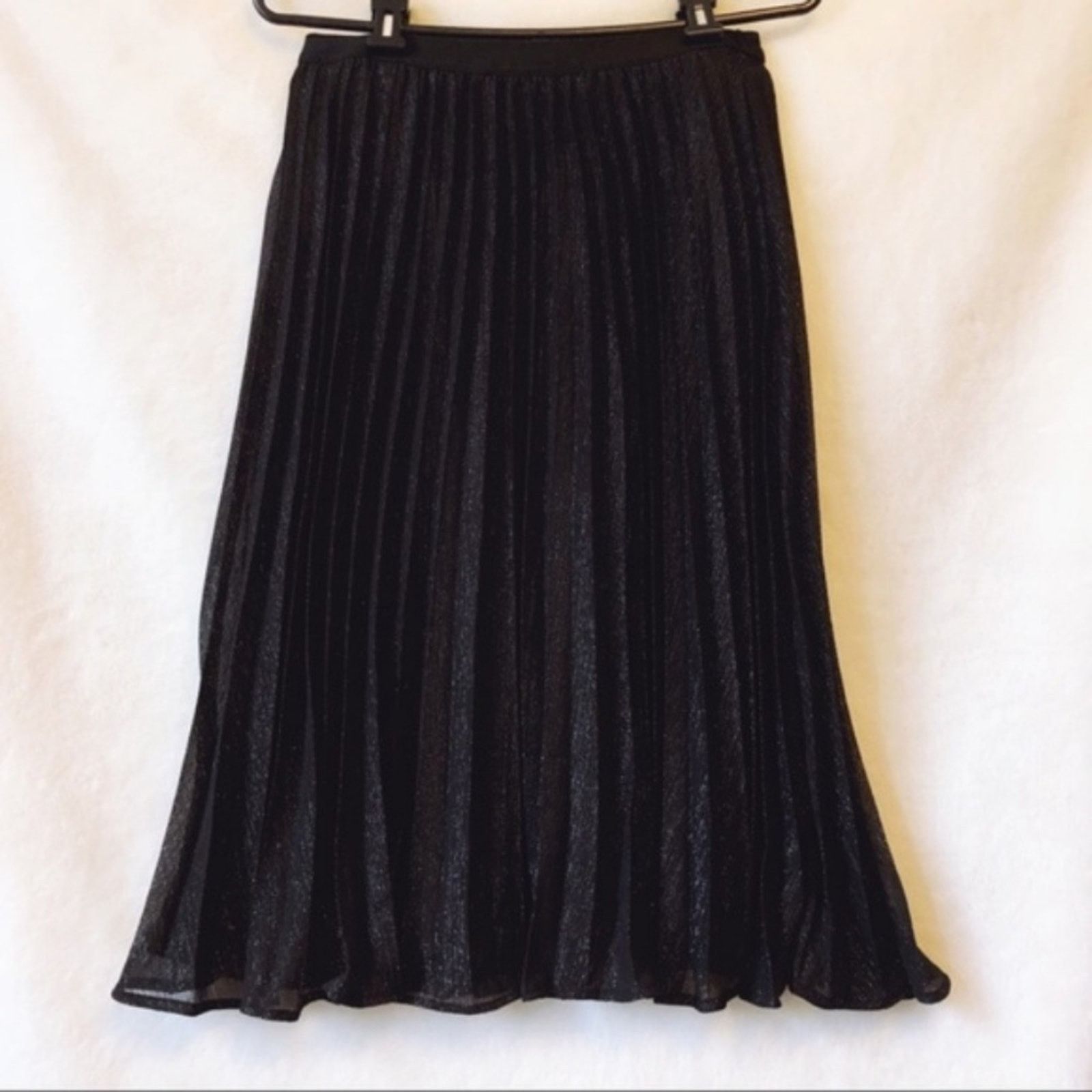 Other New York & Company Black Metallic Pleated Midi Skirt Size 28" / US 6 / IT 42 - 5 Thumbnail