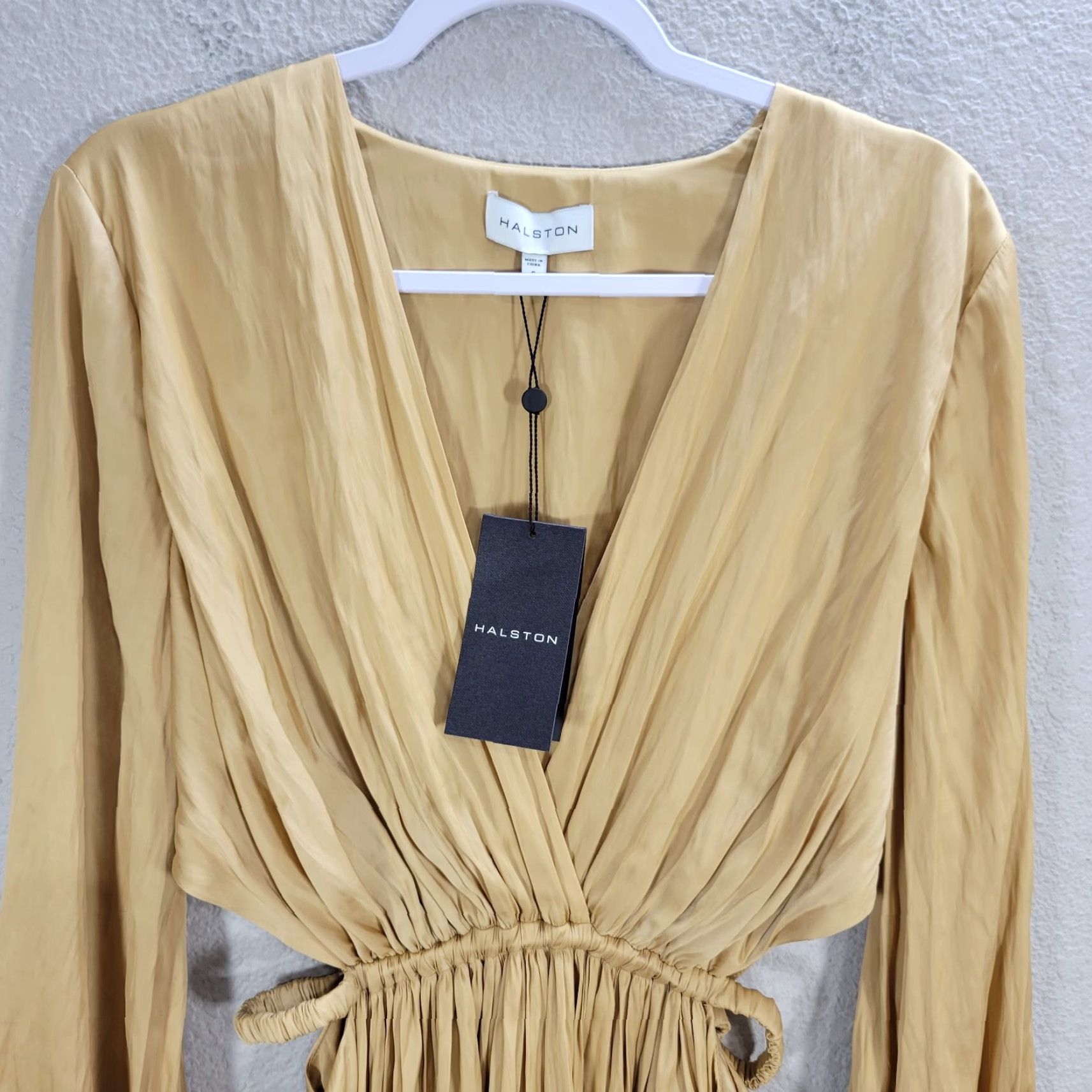 Halston Halston Leila Dress in Techno-Satin Cross Front Cocktail Sz 6 NWT Tan Size M / US 6-8 / IT 42-44 - 4 Thumbnail