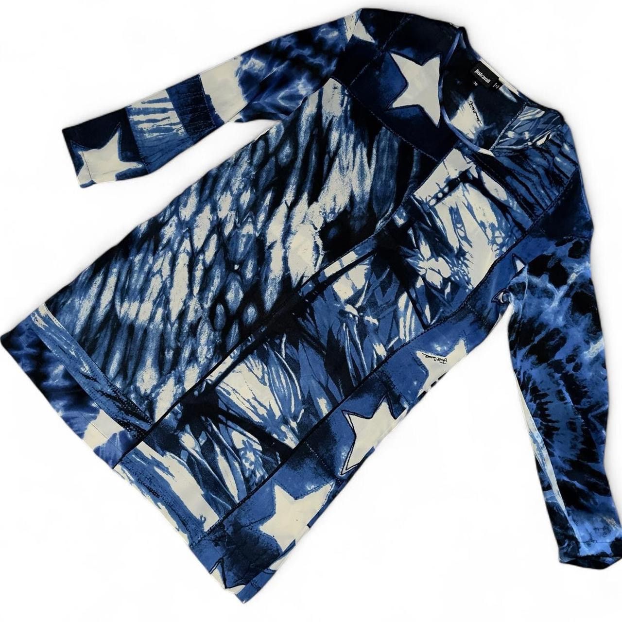 Roberto Cavalli Just Cavalli by #robertocavalli 100% Silk Blue Star Mini👗 Size XS / US 0-2 / IT 36-38 - 6 Thumbnail