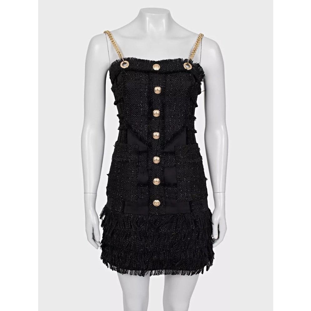 Balmain Black Gold Straps Dress Sz.S - www.threedaughtersproperties.com