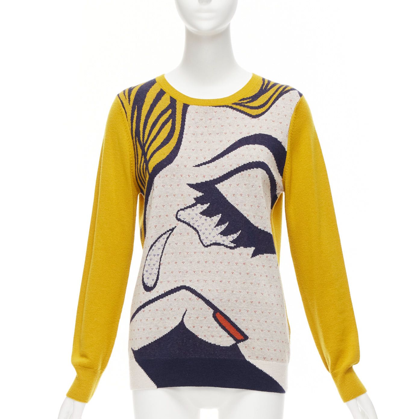 image of 3 1 Phillip Lim Roy Litchenstein Breakup Graphic Knit Merino Wool Sweater Xs in Yellow, Women's (Si