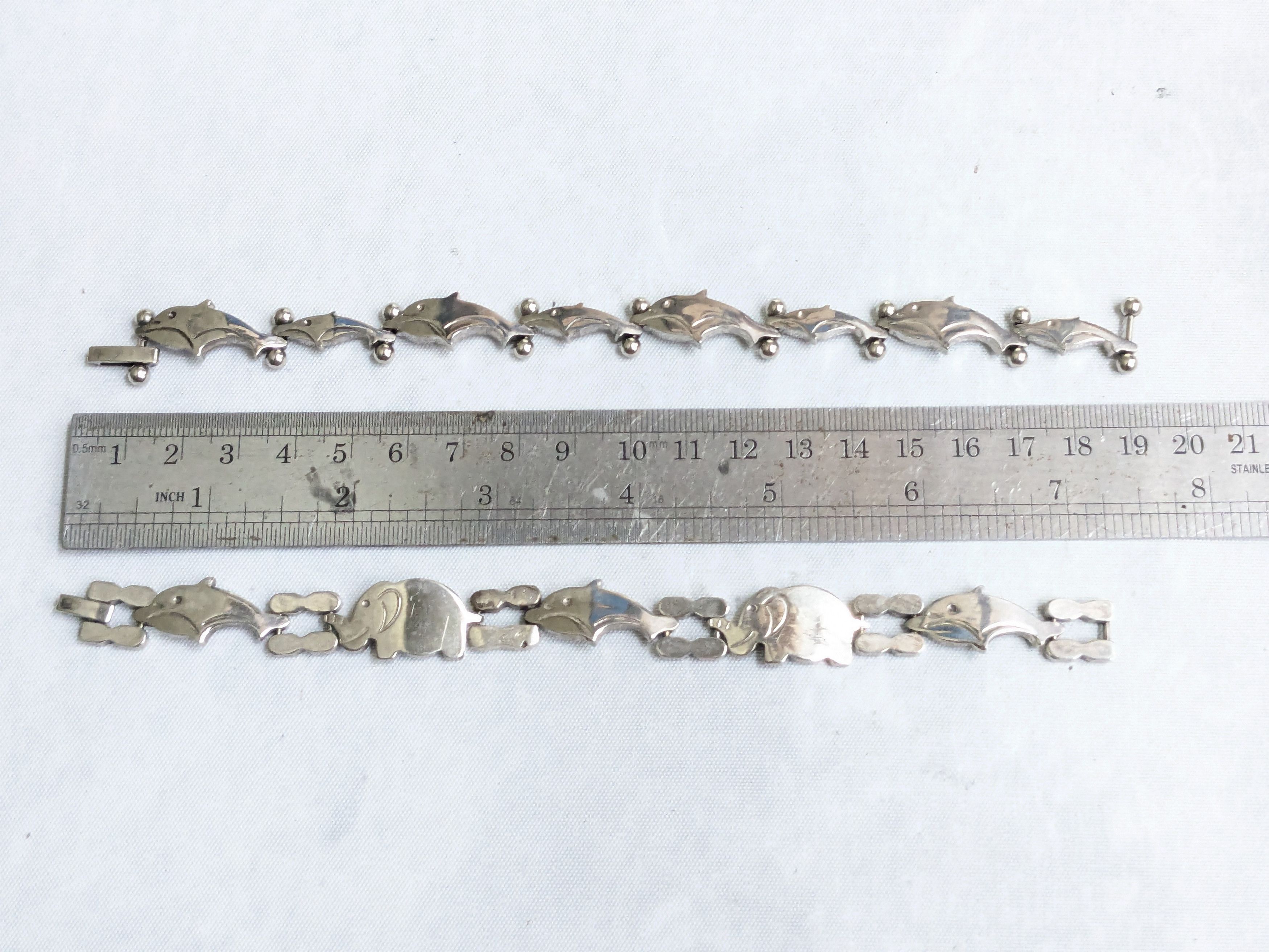 Jewelry Vintage Sterling Silver Bracelets Dolphin Elephant Whale Size ONE SIZE - 18 Thumbnail