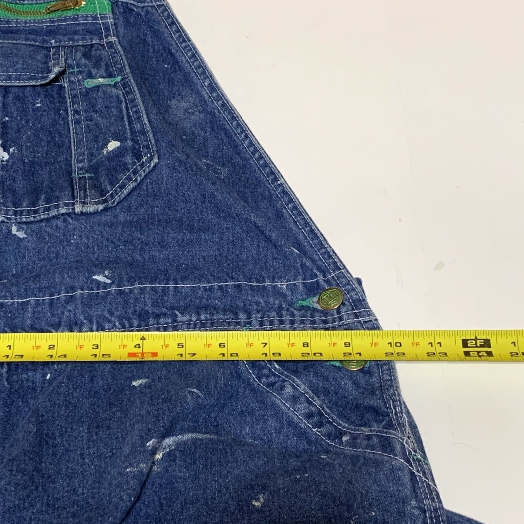 Denime VINTAGE Liberty Overalls Denim Blue Distressed Paint Stained Men’s Measures 44x27 Jeans Work Farmer Pockets Size US 44 / EU 60 - 6 Thumbnail