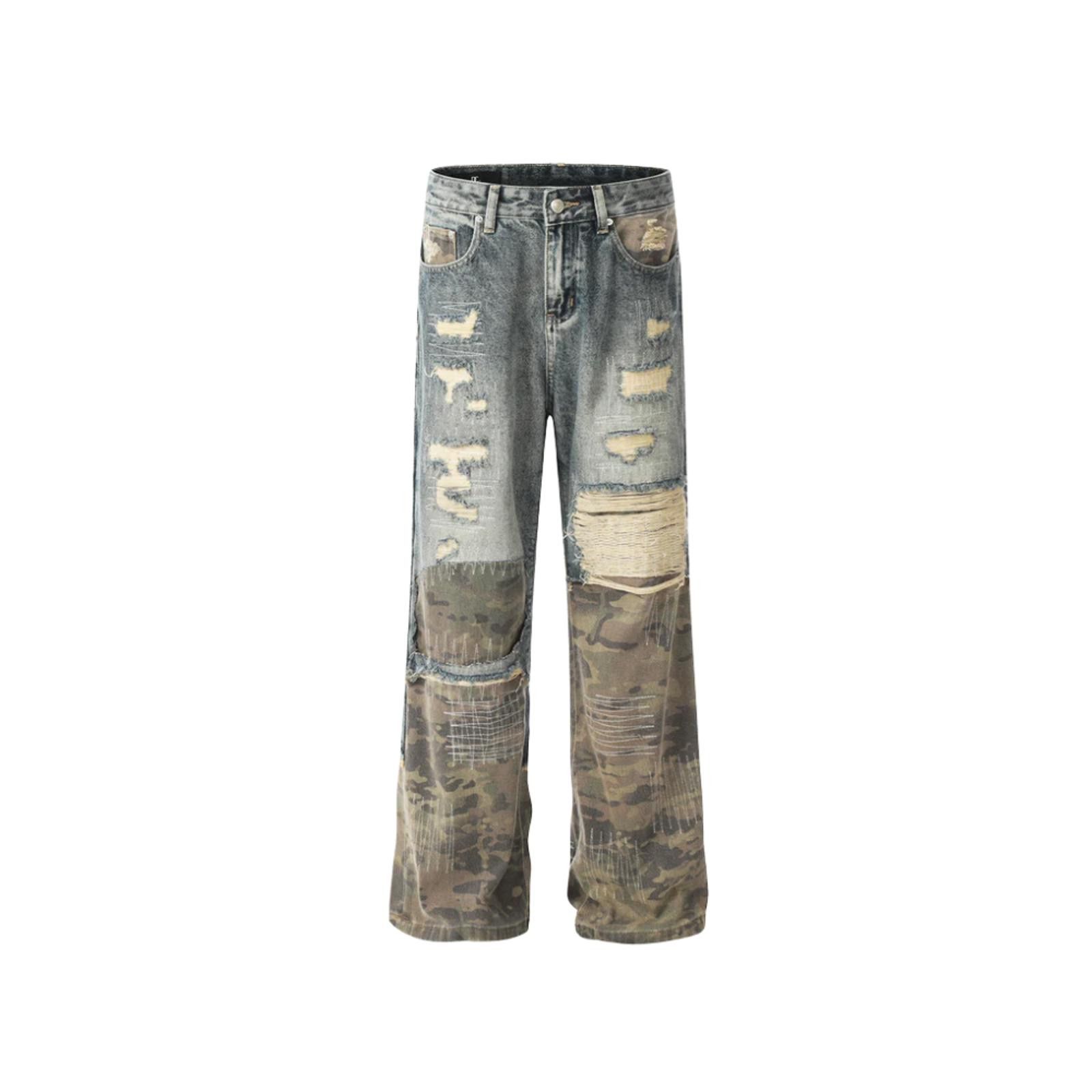 Vintage Camouflage Patchwork Distressed Jeans Size US 31 - 2 Thumbnail