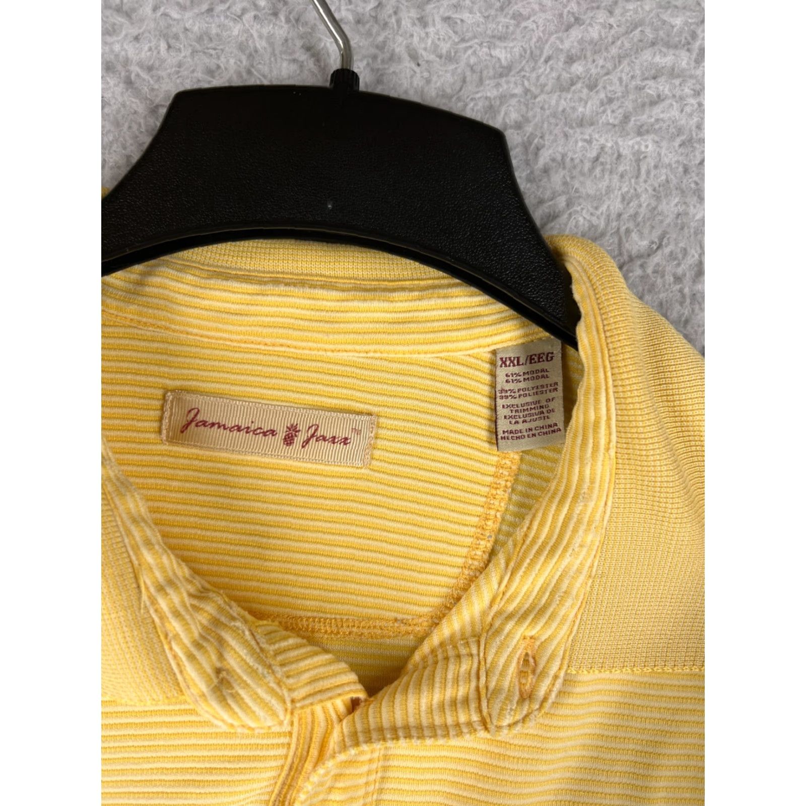 Vintage Jamaica Jaxx Polo Shirt Mens 2XL Yellow Stripe Knit Modal Beach Aloha Shirt Short Sleeve Collared Button 31in Adult Mens Size US XXL / EU 58 / 5 - 7 Thumbnail