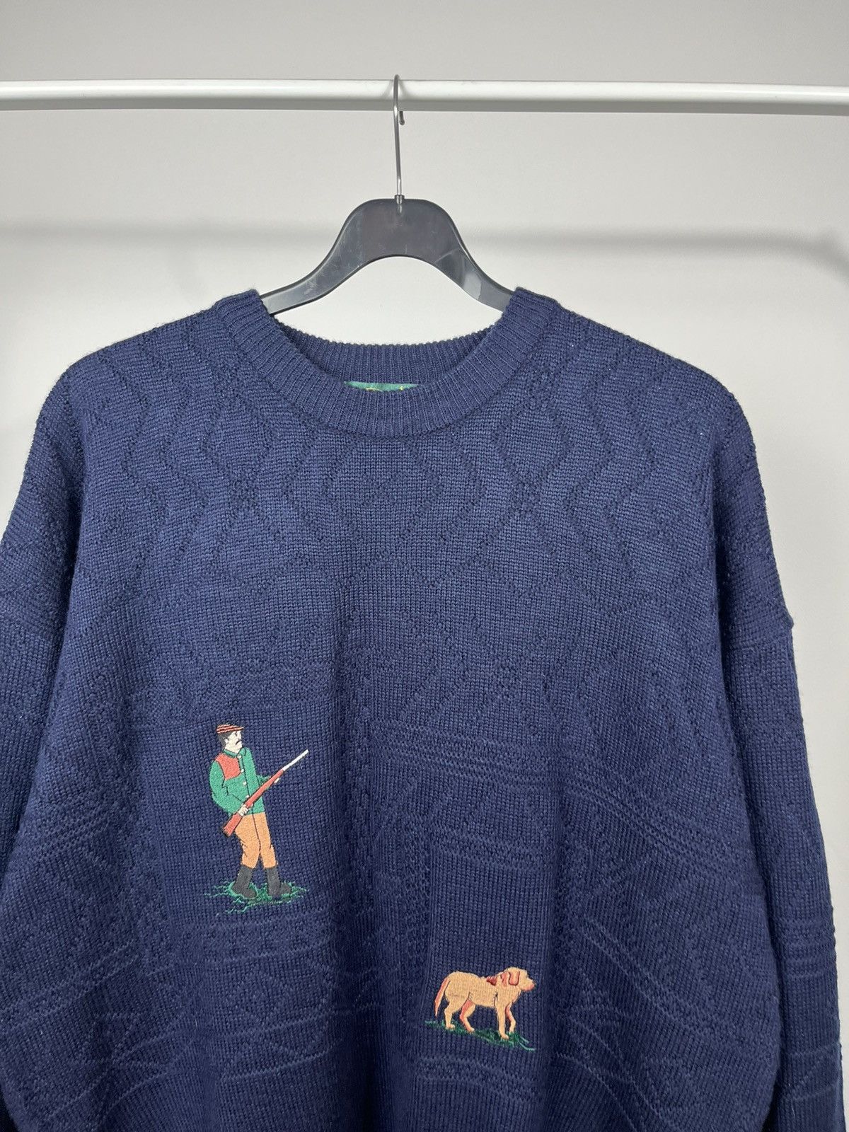 Other Vintage Navy Knit Sweater Hunting Embroidery Dog Man Size US M / EU 48-50 / 2 - 3 Thumbnail