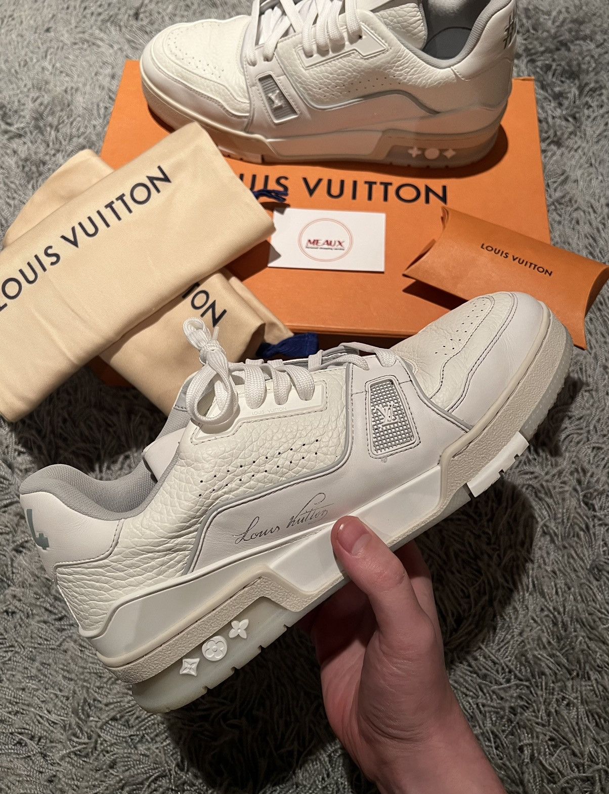 image of Louis Vuitton White Sneakers Trainers 1A8Wax Grey Lv 7 Skate, Men's (Size 9)