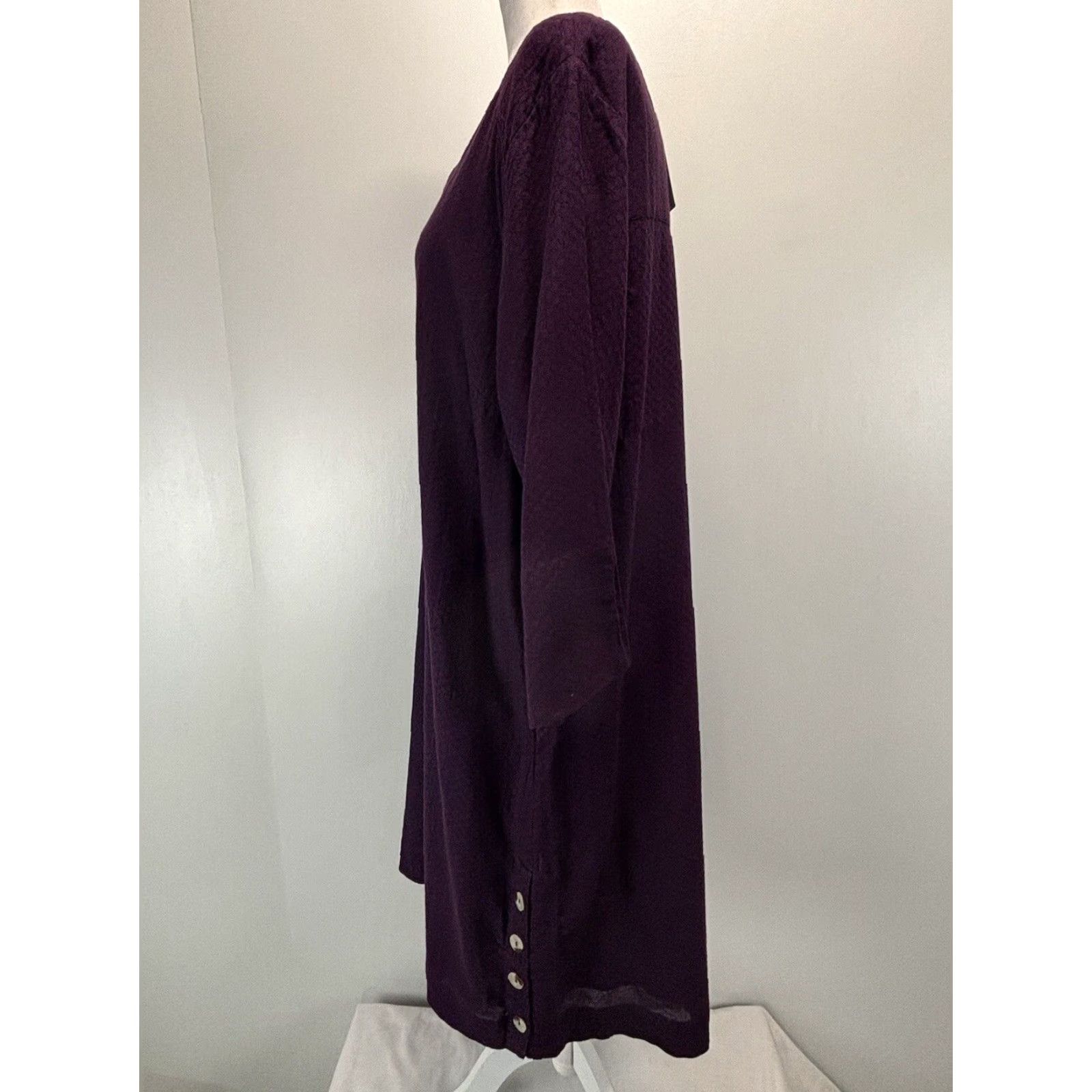 Soft Surroundings VINTAGE Soft Surroundings Positano Shift Dress XL 100% Cotton Purple V-Neck 3/4 Sleeve Casual Womens Size XL / US 12-14 / IT 48-50 - 2 Thumbnail