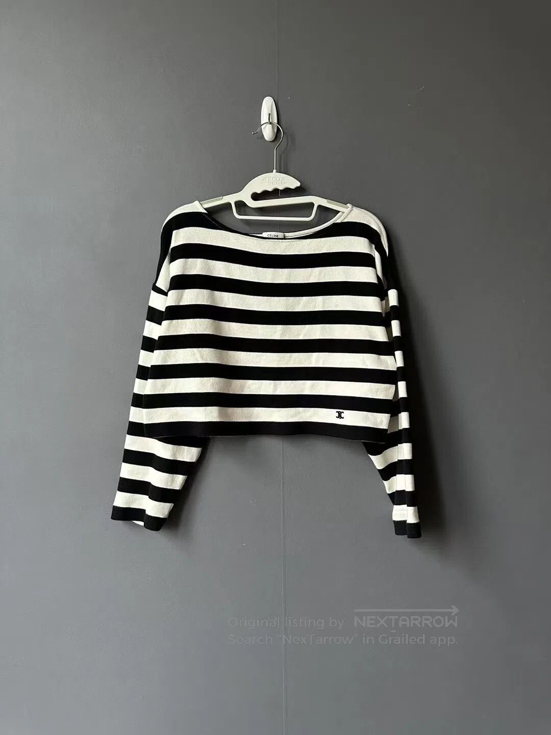 Celine CELINE Black and White Stripe Triumph Arch Embroidered Lon Size S / US 4 / IT 40 - 1 Thumbnail