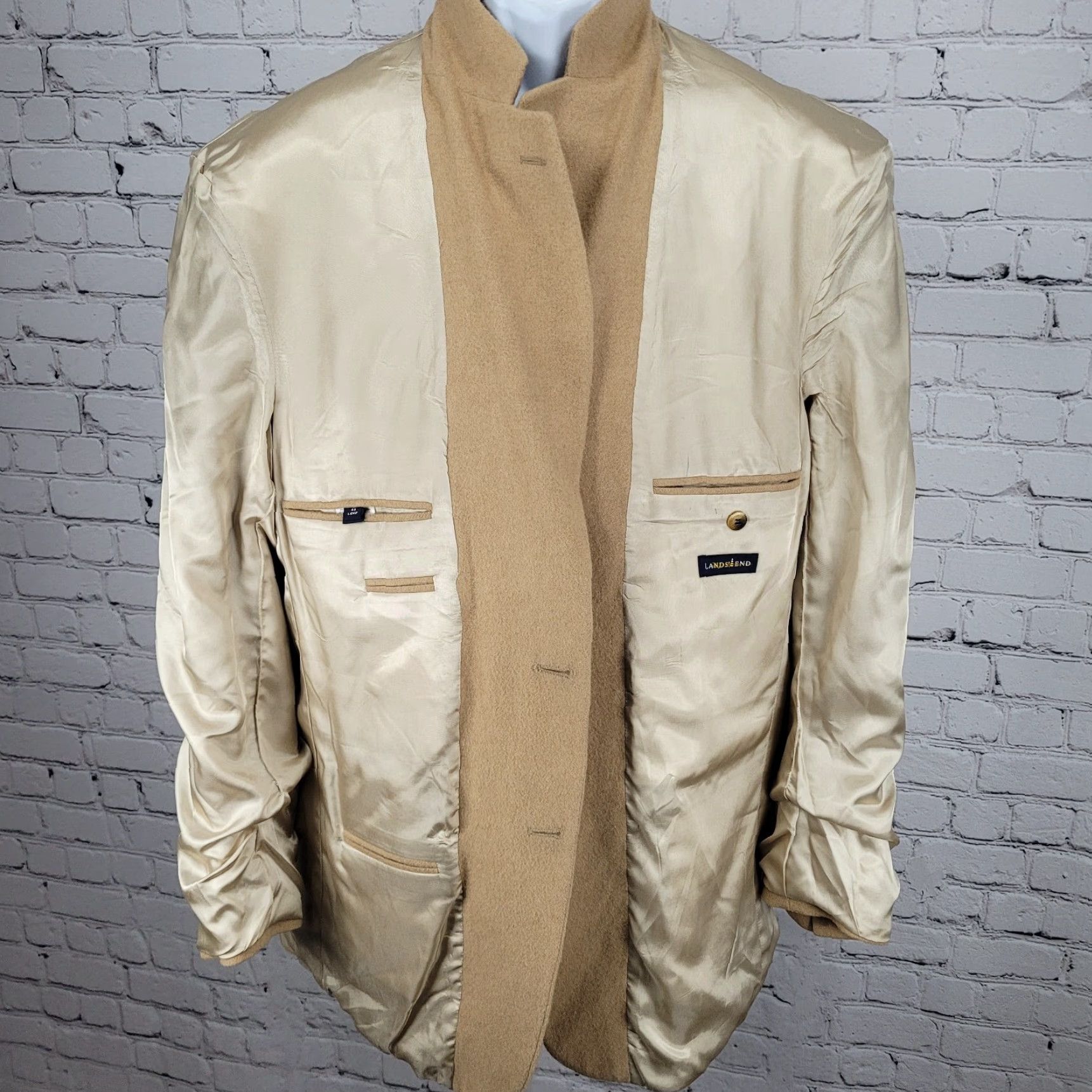 Lands' End Lands' End Blazer Sport Coat 2 Button Single Vented Notch Mens 43 Regular Brown Camelhair 100% Camelhair/Acetate Lining Long Size 46R - 7 Thumbnail