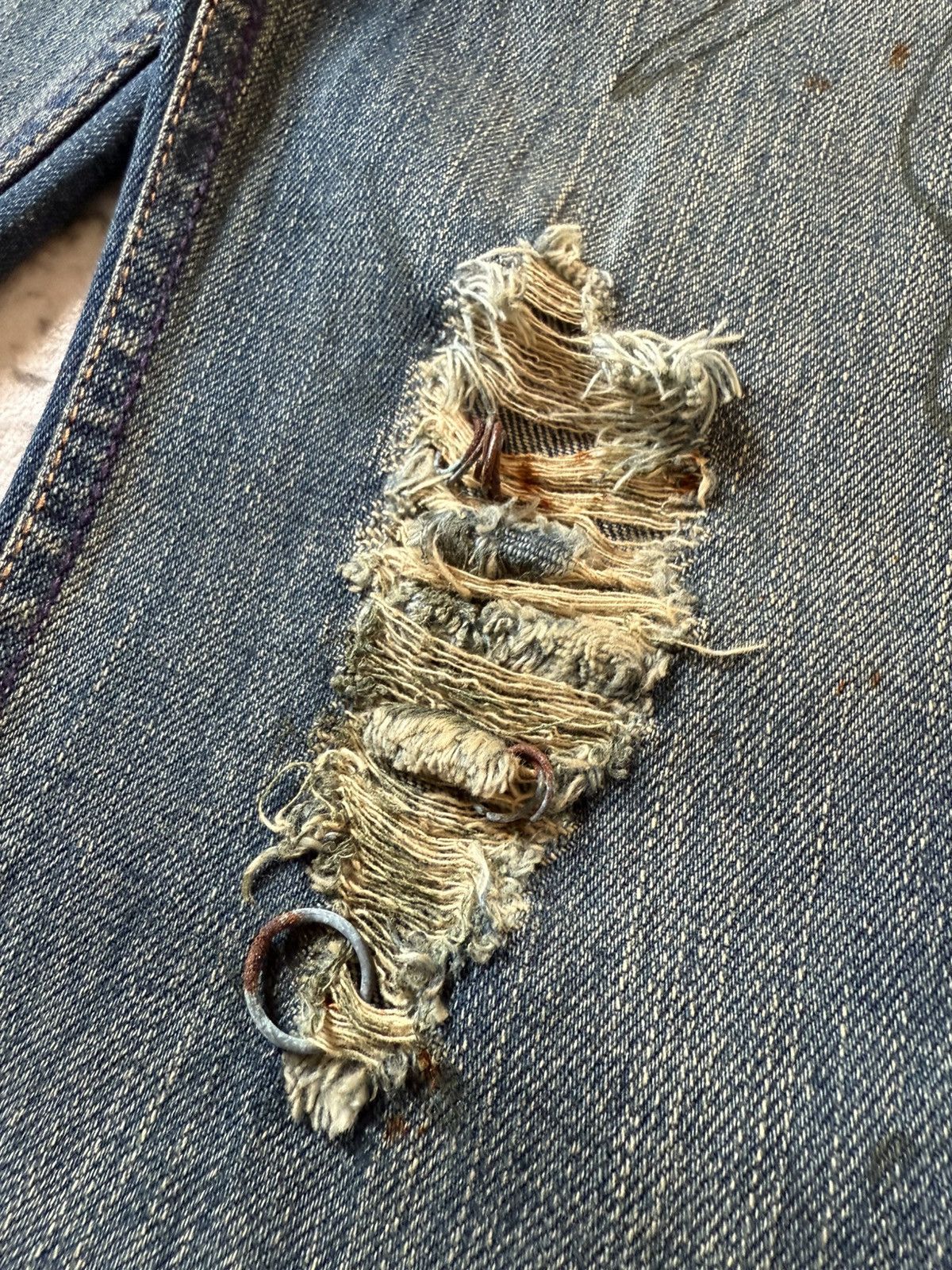 If Six Was Nine Root Three Japan Studded & Pierced Rusty Wash Flared Jeans Size US 32 / EU 48 - 11 Thumbnail