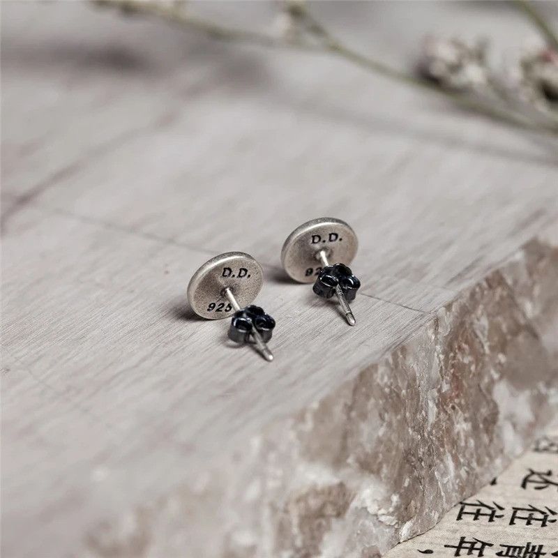 Jewelry Round Spade Stud Earrings 925 Sterling Silver Ear Gift Size ONE SIZE - 4 Thumbnail
