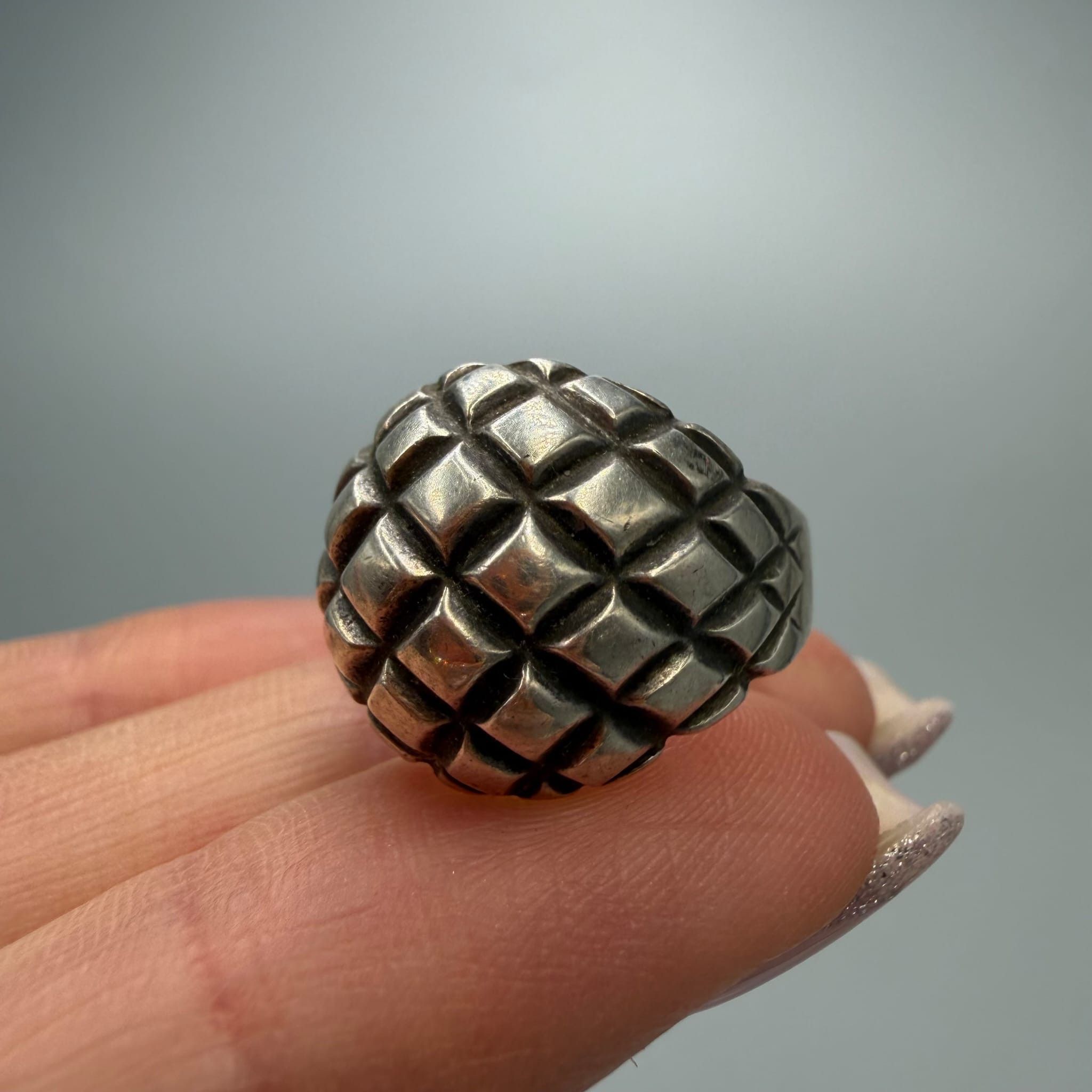 Vintage Vintage 925 Sterling Silver Ring Textured Dome Design Size 7 Size ONE SIZE - 2 Thumbnail