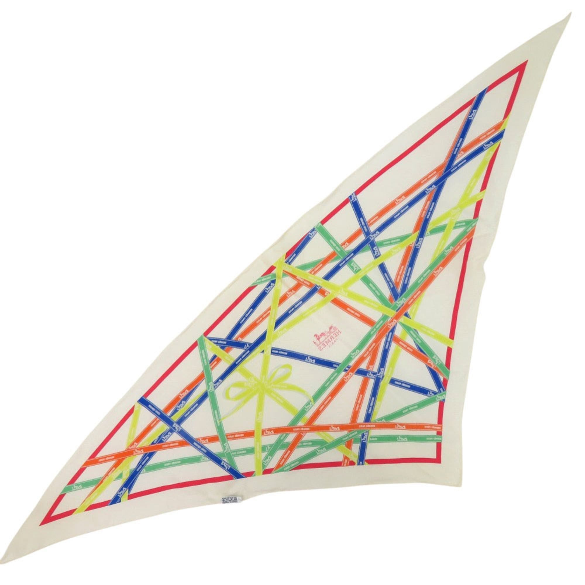Hermes Hermes Excellent condition Hermès Carré Triangle Pointu Vintage Bolduc White Vert Blue Scarf Muffler 0276 Size ONE SIZE - 1 Thumbnail
