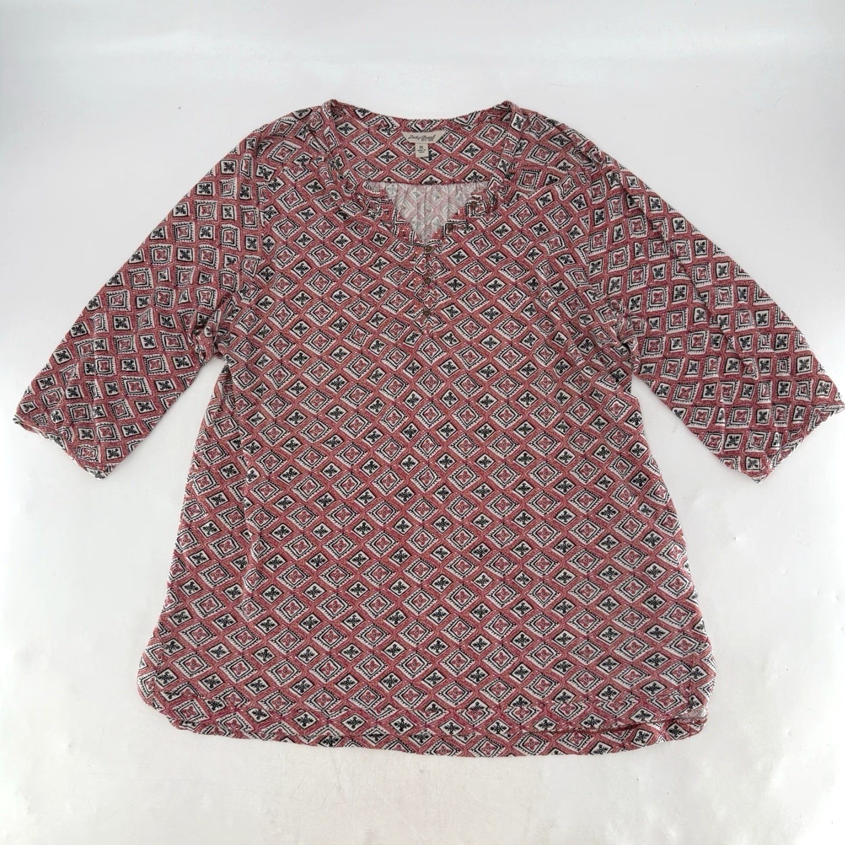 Lucky Brand Lucky Brand Blouse 1x Plus Size Diamond Pattern Boho Cotton Viscose Multicolor Round Neck Long Sleeve Pullover Casual Workwear Summer Fall Winter Size XL / US 12-14 / IT 48-50 - 3 Thumbnail