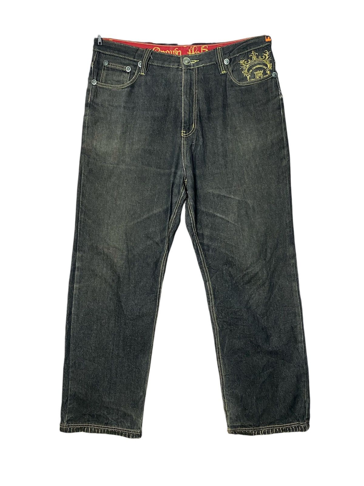 Vintage Vintage Y2K Crown Holder Embroidered Black Denim Jeans Size US 38 / EU 54 - 5 Thumbnail