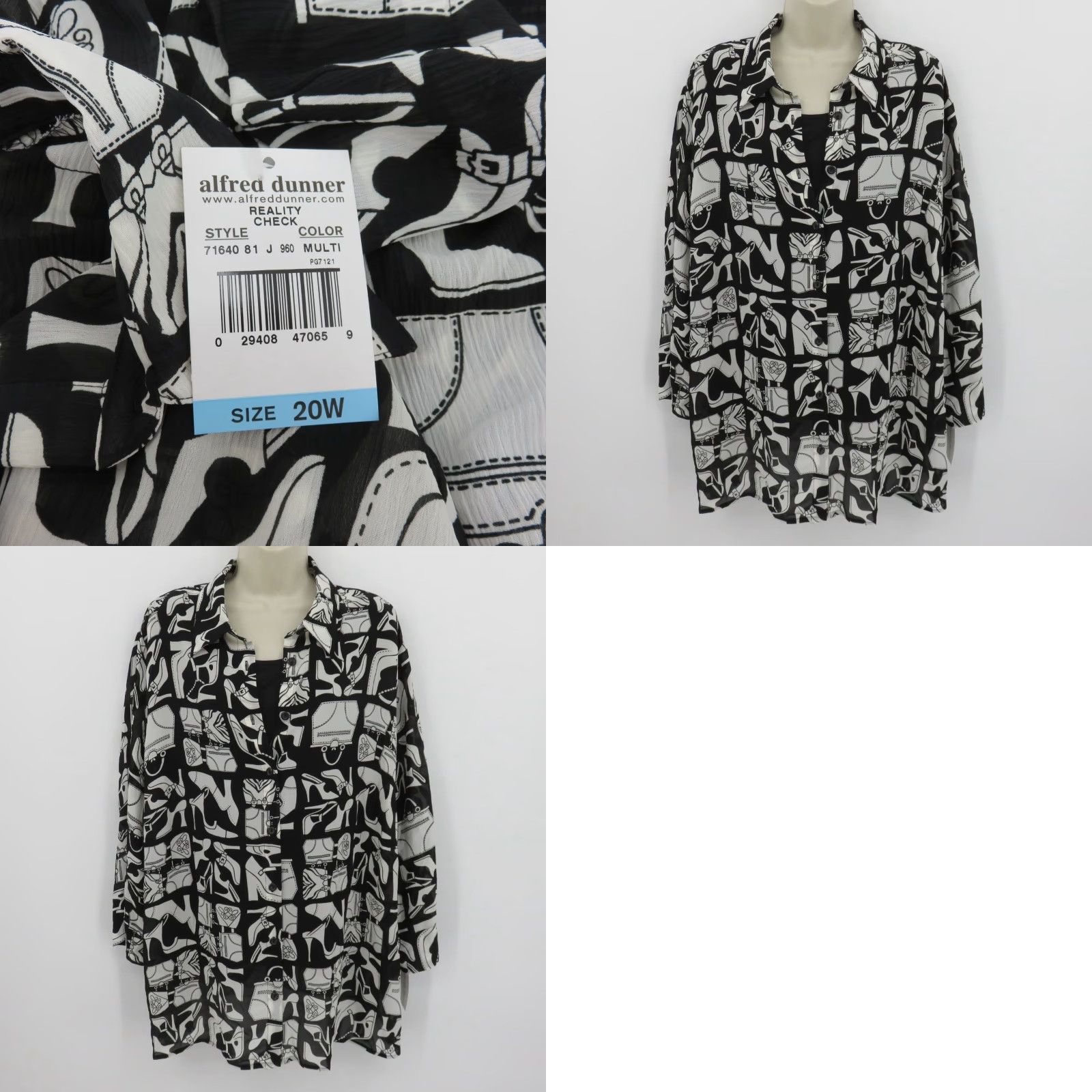 Vintage VINTAGE Alfred Dunner Blouse Shirt Tank Set NEW Women 20W Black White Print Handbag Print? Size 3XL / US 20-22 - 8 Thumbnail