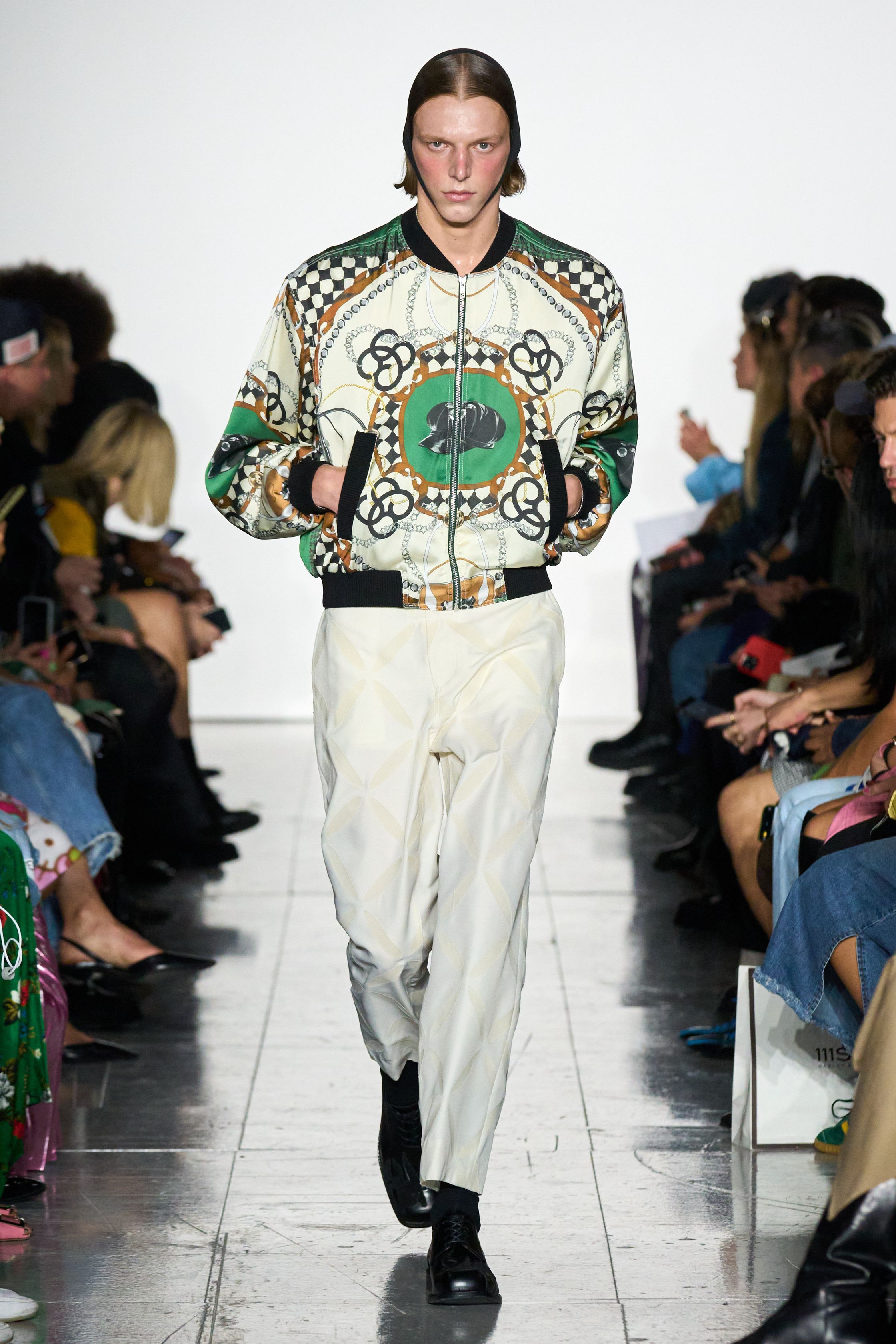 Stefan Cooke Stefan Cooke SS23 Printed Silk Bomber Jacket Cream/Green Size US L / EU 52-54 / 3 - 2 Thumbnail