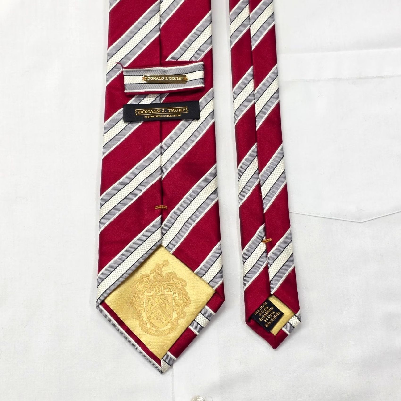 Vintage Donald J Trump Tie Red White Stripe Signature Collection Hand Made 100% Silk Shirt Mens Tie Size ONE SIZE - 5 Thumbnail
