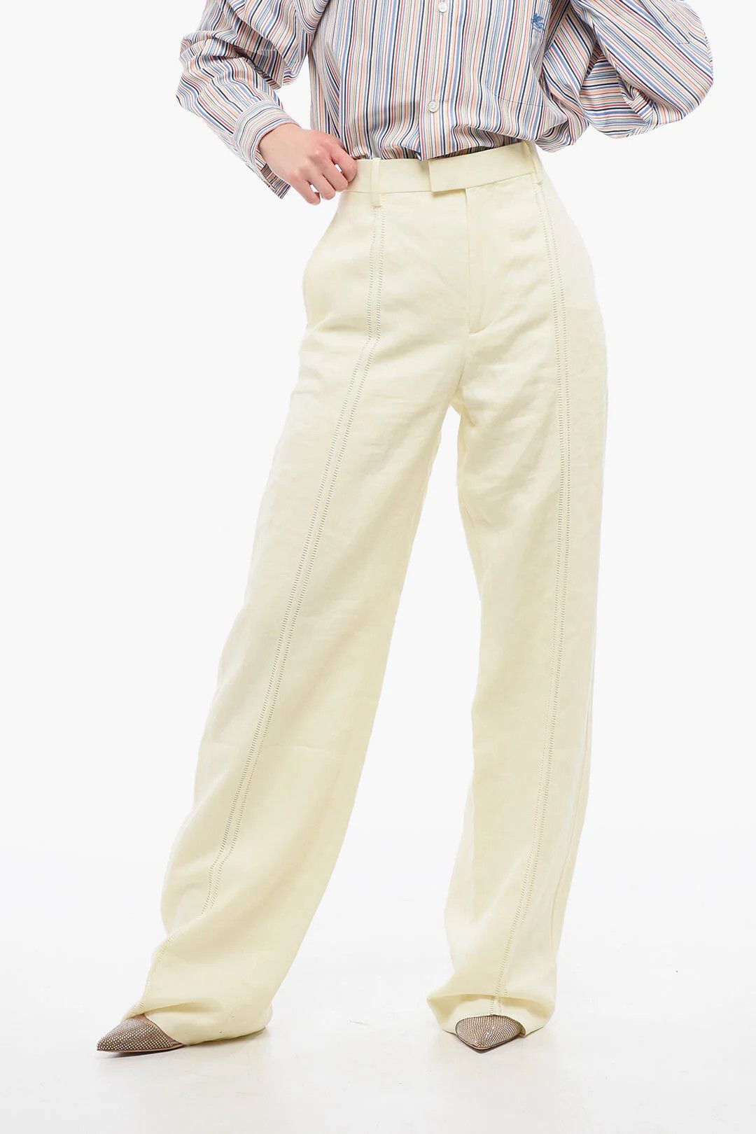 Bottega Veneta og1mm0426 Pure Linen Pant in Yellow Size 26" / US 2 / IT 38 - 1 Thumbnail