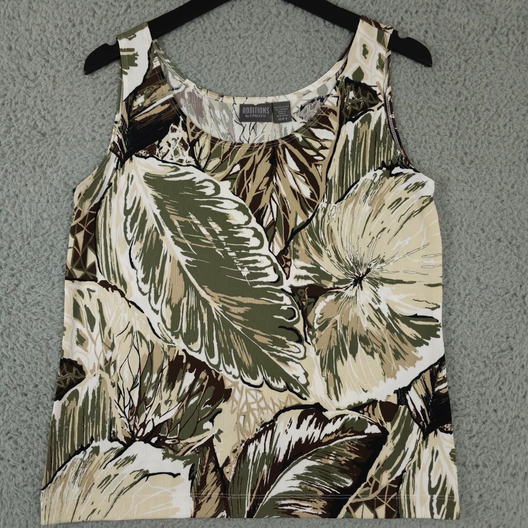 Vintage VINTAGE VTG Additions by Chicos Tank Top Womens 2 US Large Green Brown Leaf Slinky Knit Size L / US 10 / IT 46 - 2 Thumbnail