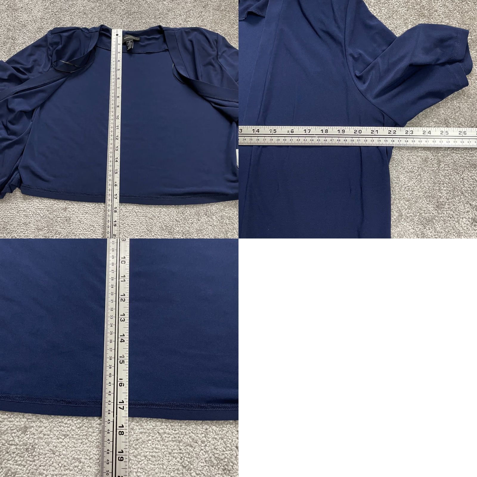 Vintage R&M Richards Cropped Cardigan Womens 18 Blue Long Sleeve Open Kimono Padded Size XXL / US 16-18 / IT 52-54 - 8 Thumbnail