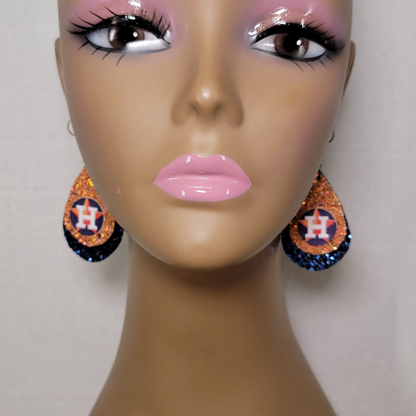 Other Houston Astros Orange - Blue Tear Drop Glitter Hook Earrings Size ONE SIZE - 2 Thumbnail