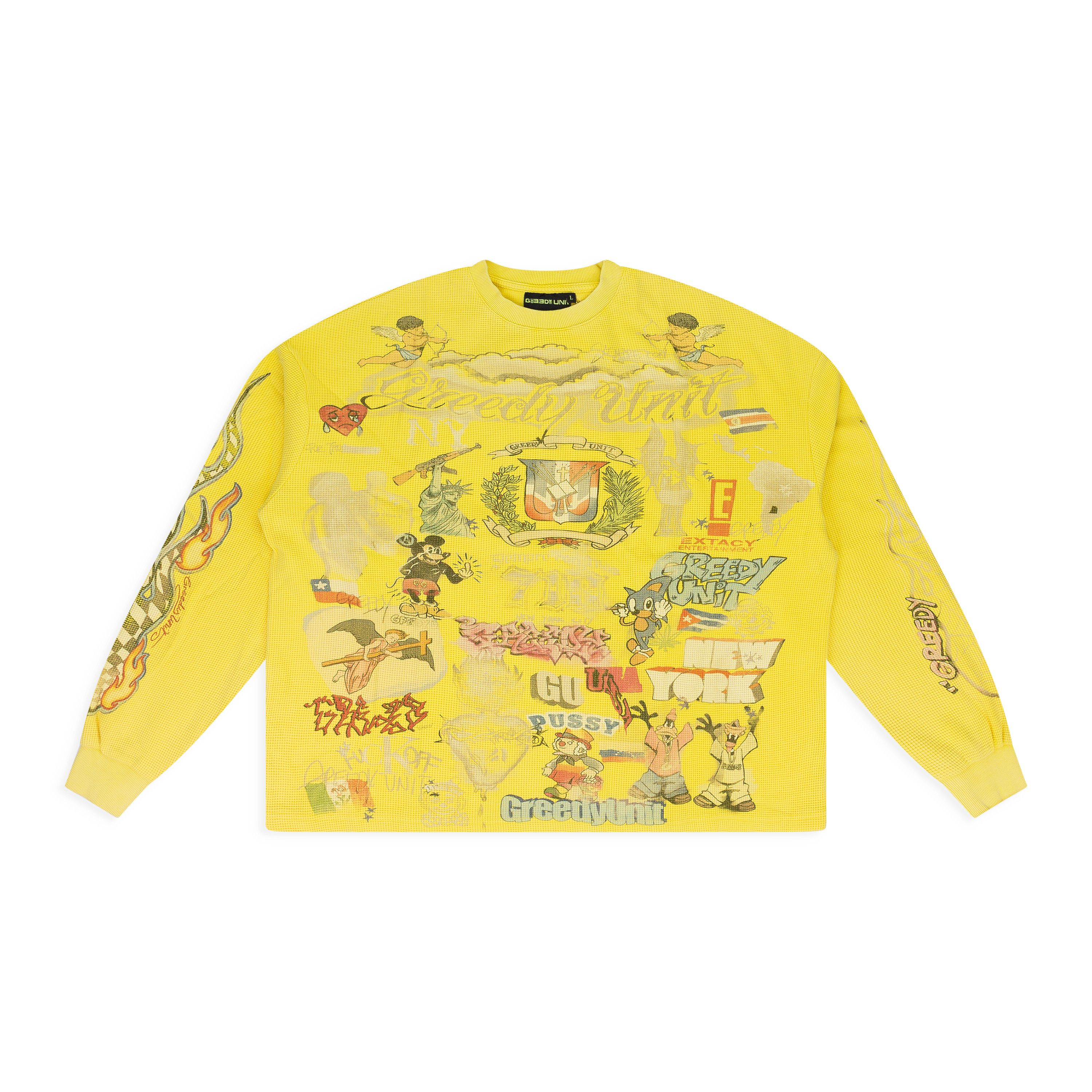 Greedy Unit Yellow All Over Thermal T-shirt SIZE XL