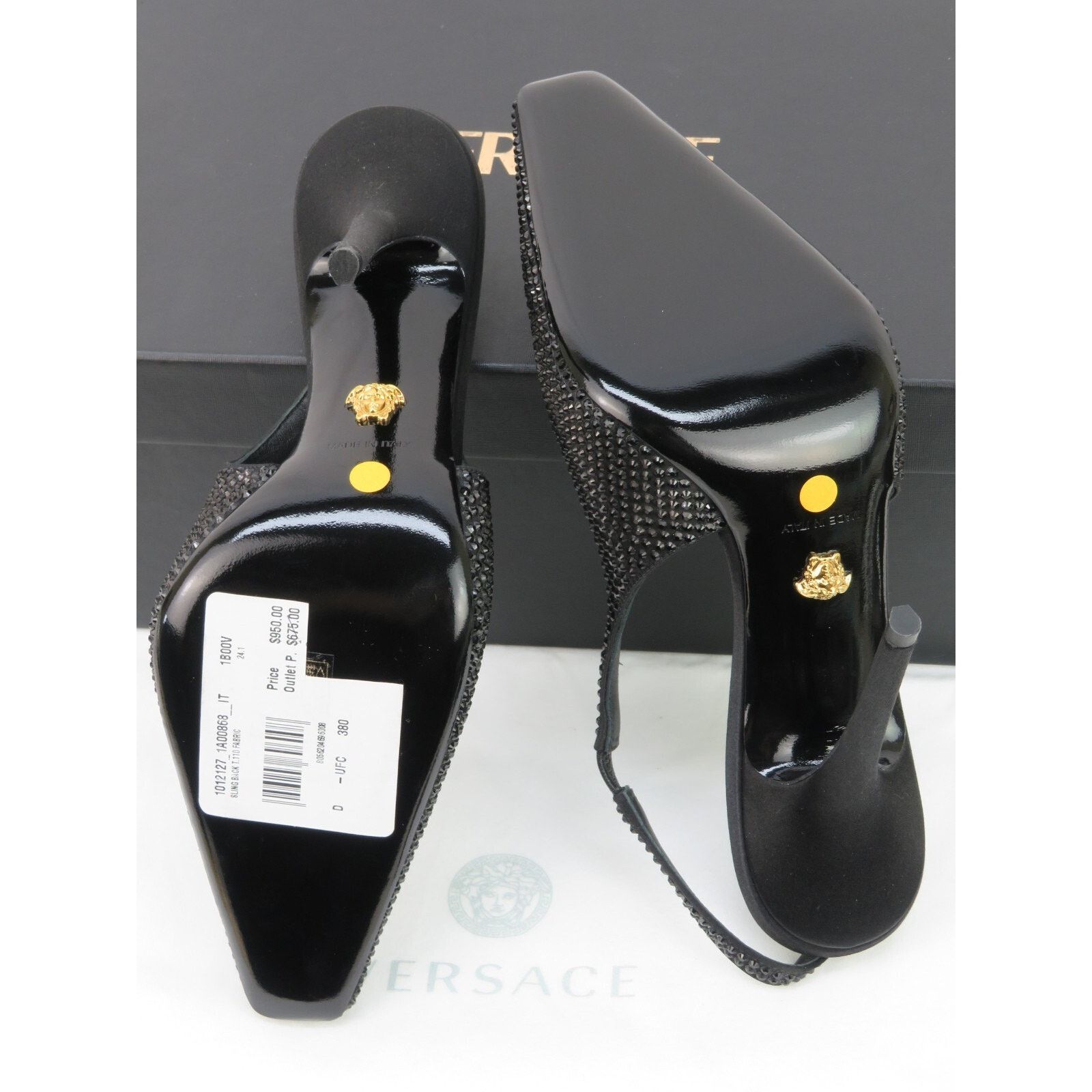 Versace VERSACE BLACK SUEDE GOLD MEDUSA CRYSTALS SANDALS PUMPS 38 IT Size US 8 / IT 38 - 8 Thumbnail