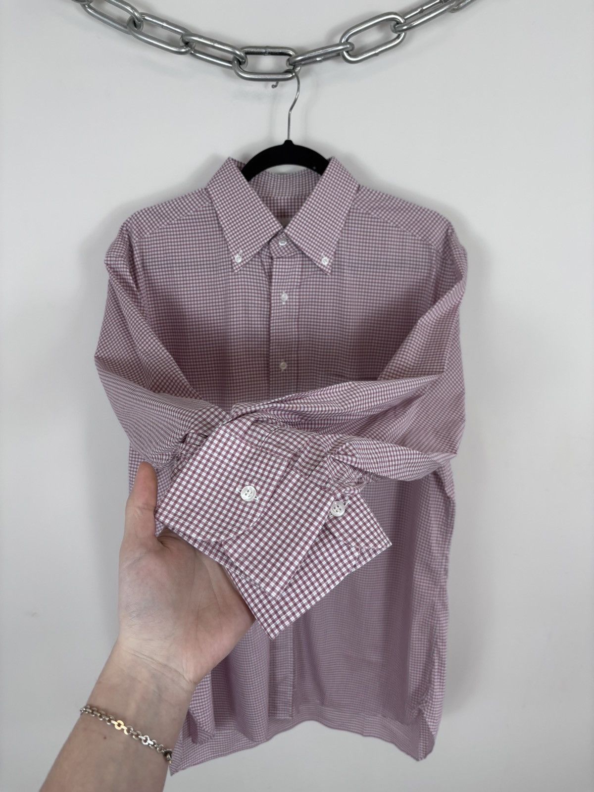 Brioni Brioni Men’s Micro Check Pink Button Down Long Sleeve Shirt Size US L / EU 52-54 / 3 - 7 Thumbnail