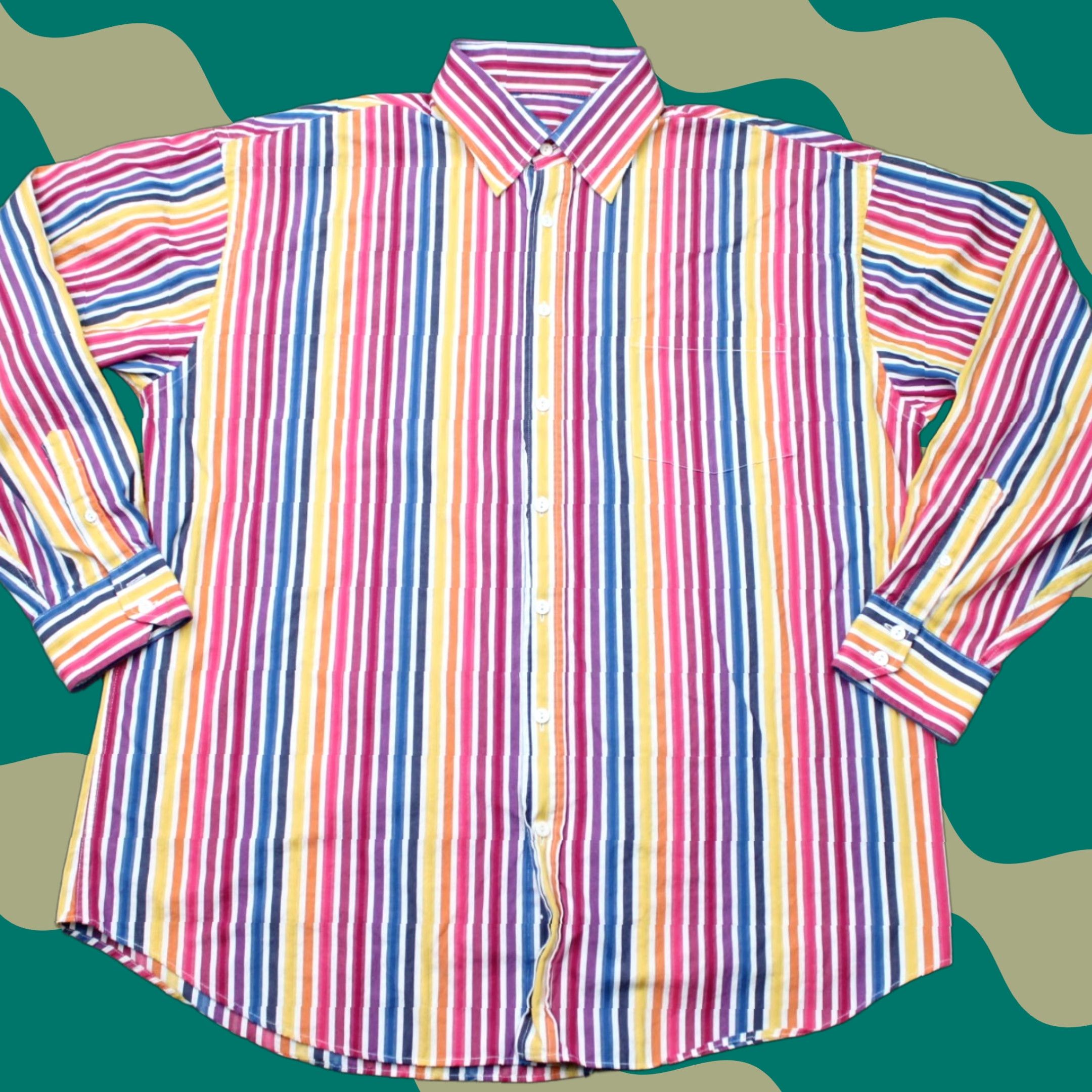 BUGATCHI Bugatchi Uomo Shirt Mens 2XL Striped Cotton Long Sleeve Red Pink Yellow Button-Up Casual Business Size US XXL / EU 58 / 5 - 1 Thumbnail