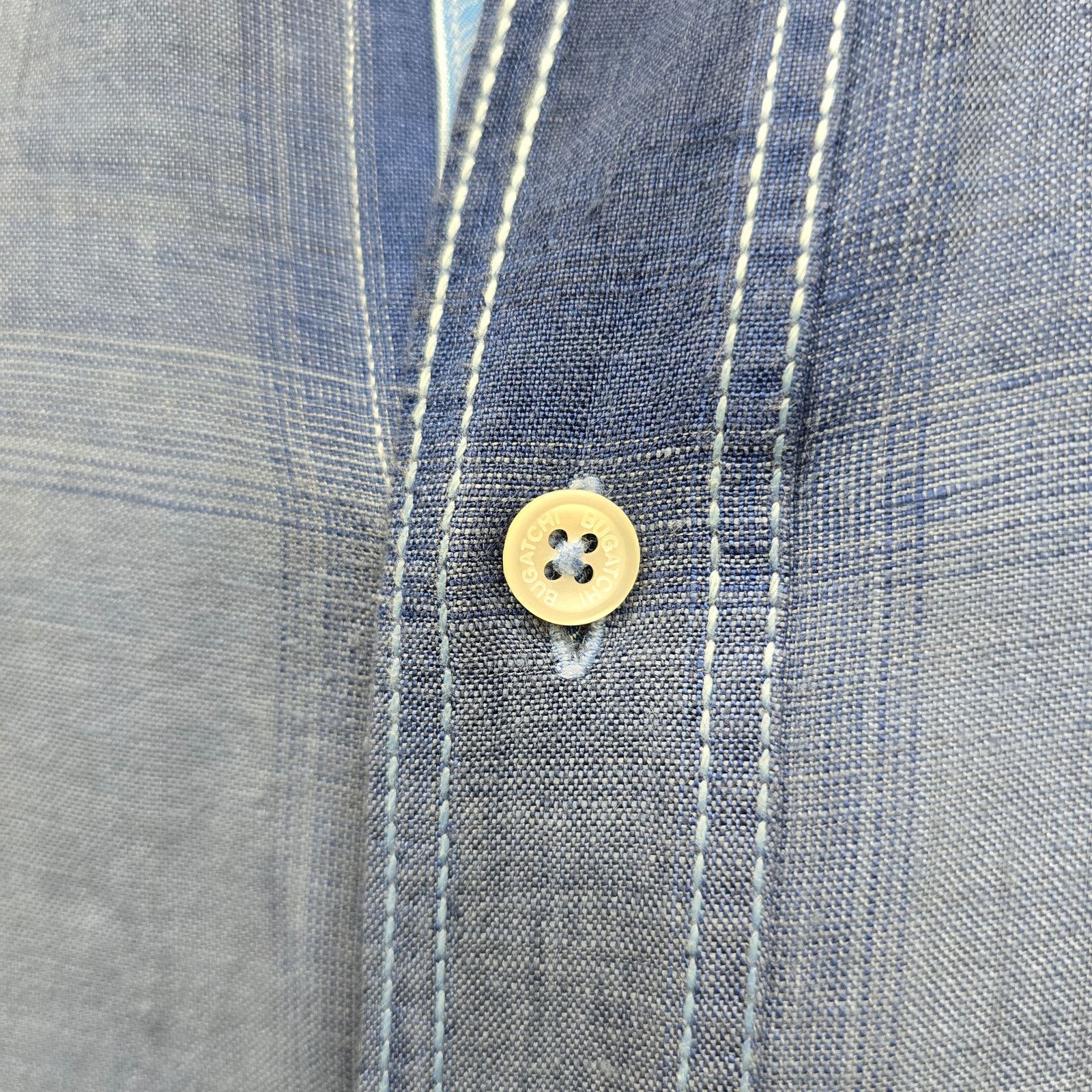 BUGATCHI Bugatchi Uomo Linen Shirt L Shaped Fit Ombre Plaid Roll tab Size US L / EU 52-54 / 3 - 8 Thumbnail