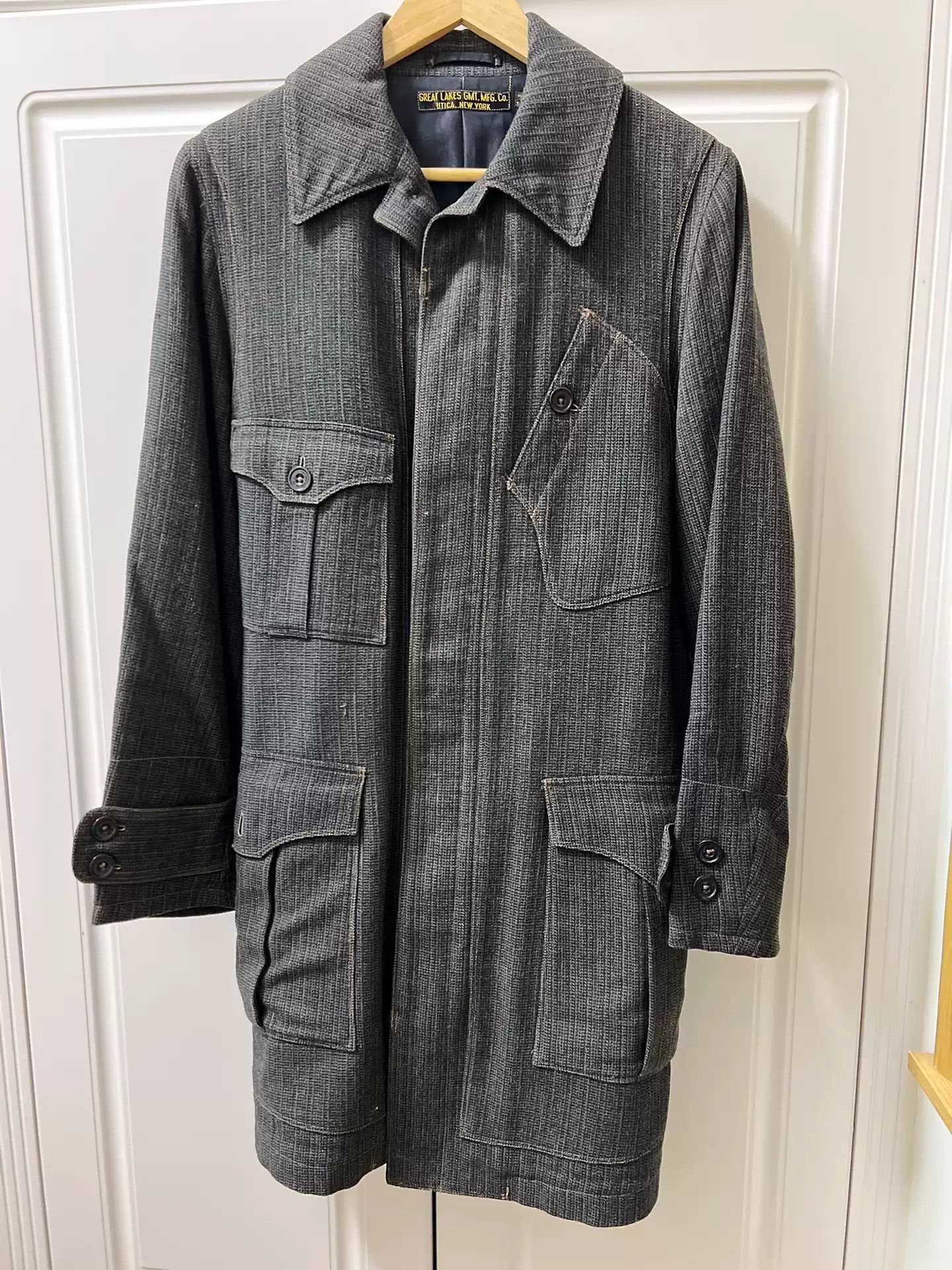 image of Freewheelers Out-Of-Print Castro Trench Coat in Grey, Men's (Size Small)