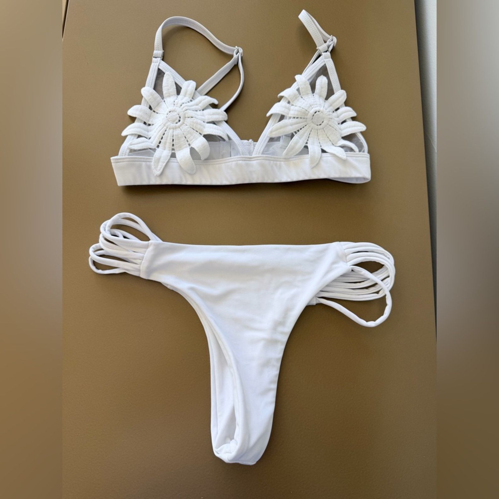 Other New White Floral Bikini Swimwear Swimsuit Two piece Set S Size ONE SIZE - 7 Thumbnail