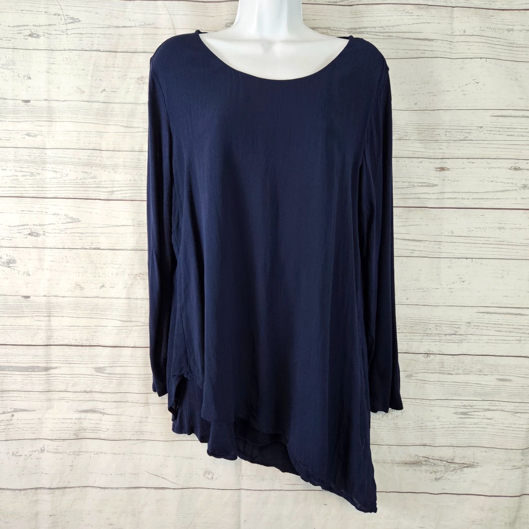 Vintage Chico's Womens Top L Solid Blue Layered Long Sleeve Asymmetrical Hem Shirt Womens L Blue 90s? Size L / US 10 / IT 46 - 2 Thumbnail