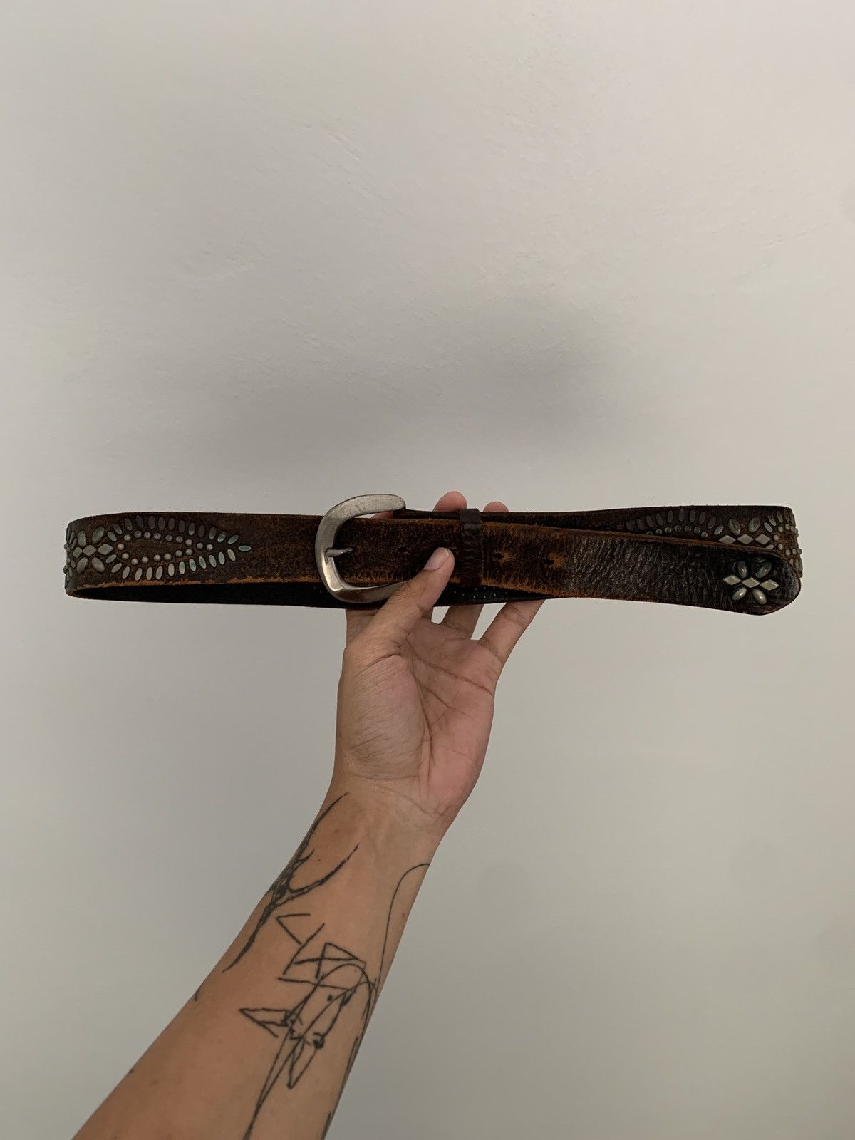 Vintage Vintage Studded Leather Belt Distressed Grunge Size 32 - 4 Thumbnail