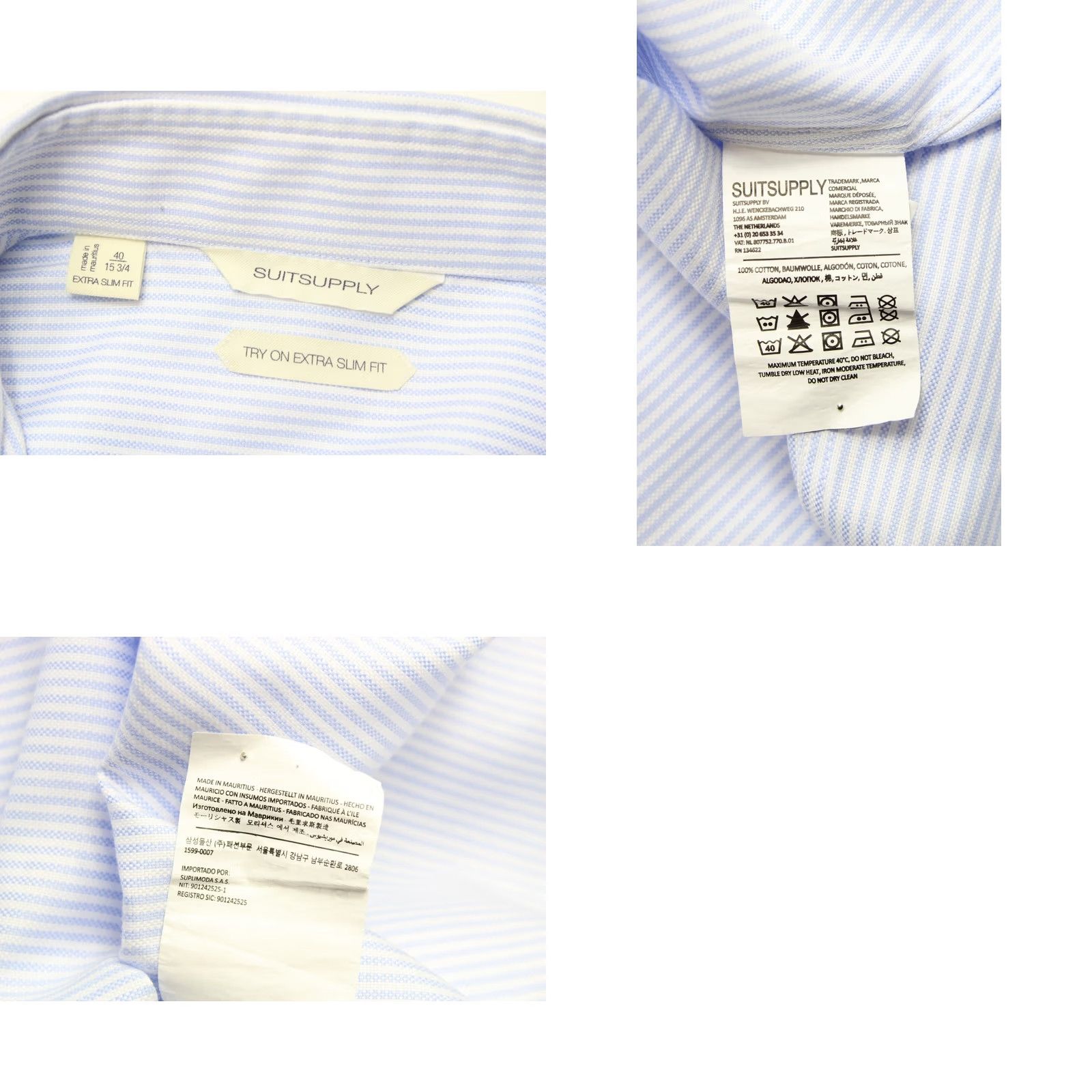 Suitsupply Suitsupply Pinstripe Button-Up Formal Shirt Men 40 / 15 3/4 Blue White Slim Extra Slim Fit Cuff Size 40R - 8 Thumbnail