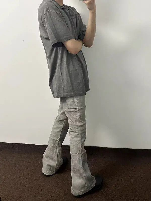 Vintage VIBE Washed Gray Tie-Dye Micro Flare Casual Denim Trousers Size US 34 / EU 50 - 4 Thumbnail