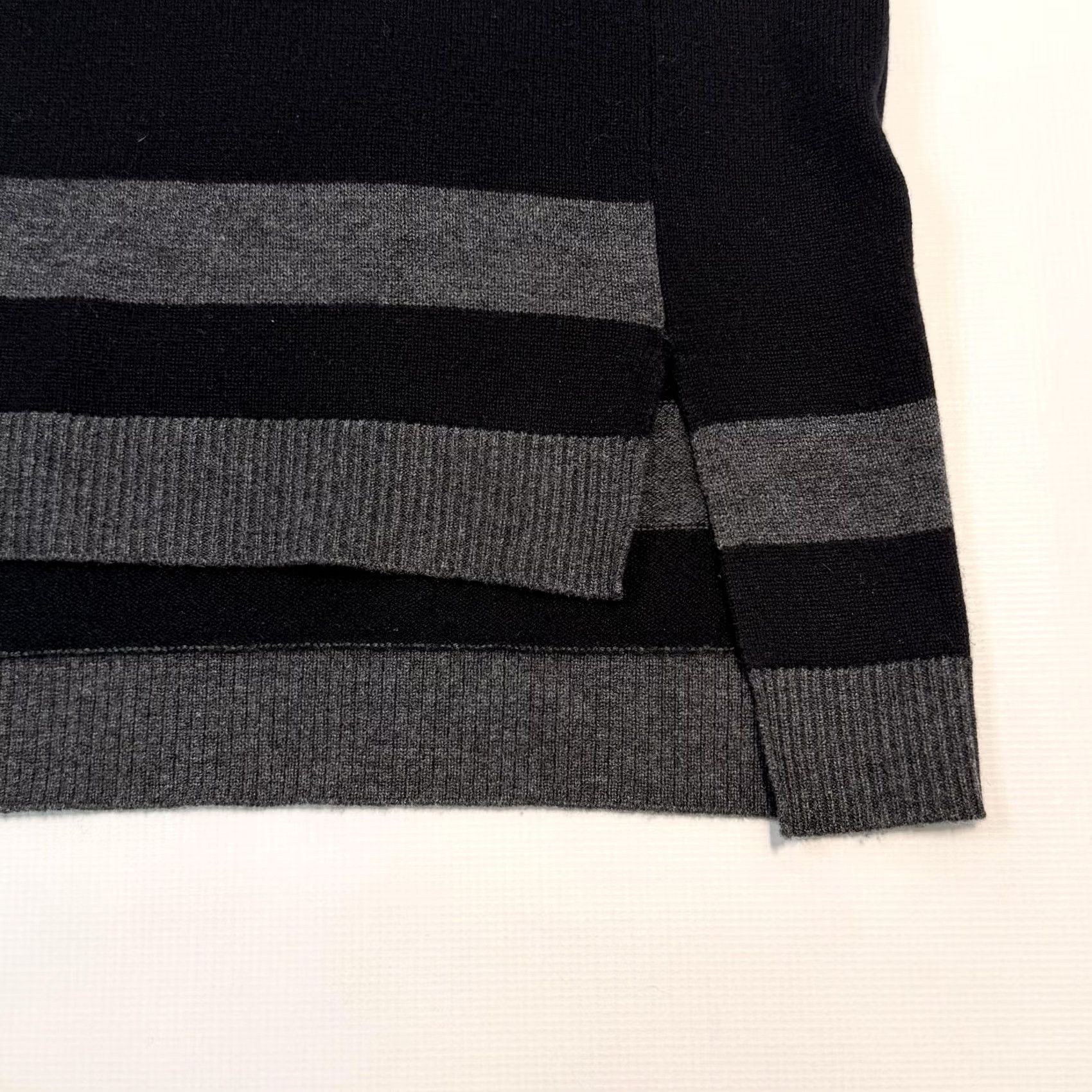 Vintage L.K. Bennett Saphy Sweater Tunic Womens Medium Black Charcoal Stripe Mock Neck 3/4 Sleeve Wool Knit Size M / US 6-8 / IT 42-44 - 5 Thumbnail