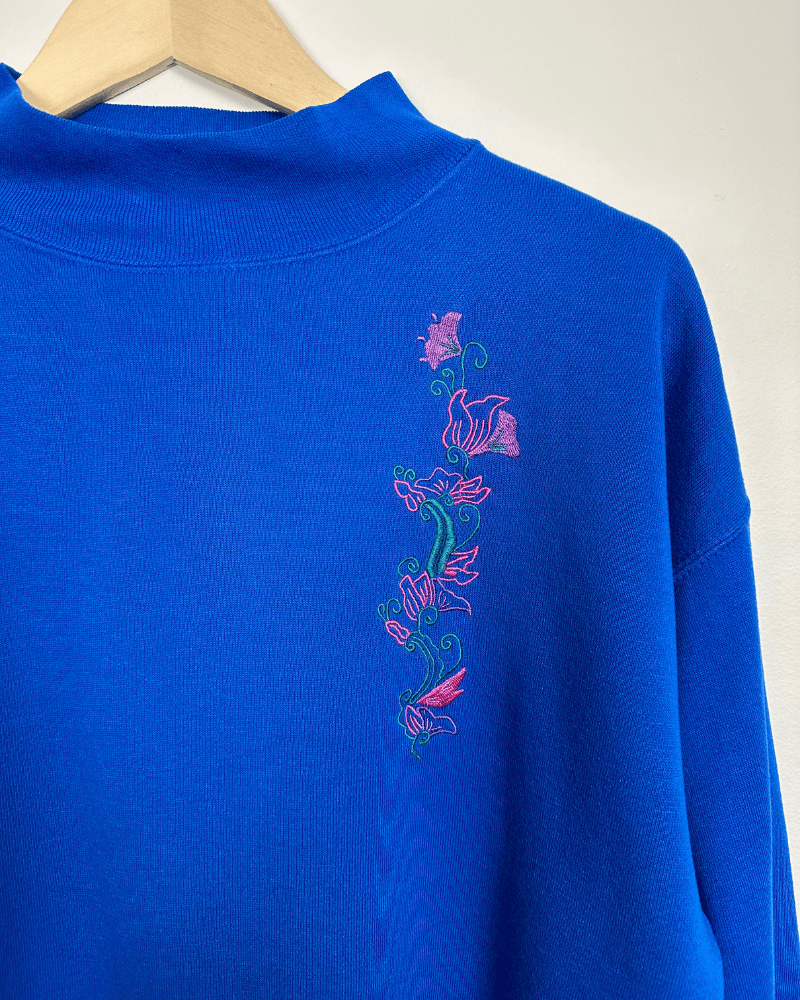 Vintage Vintage Flower Embroidery Women's High Neck Long Sweatshirt Size L / US 10 / IT 46 - 4 Thumbnail