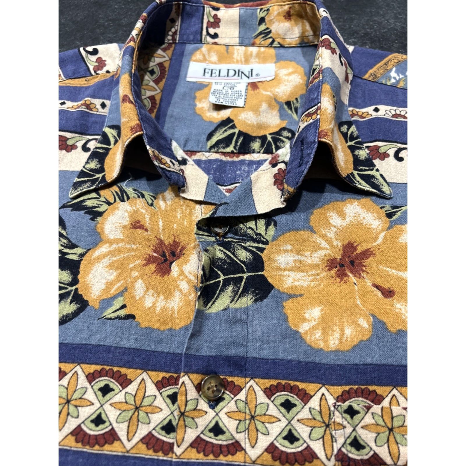 Vintage Feldini Button-Up Shirt Men L Blue Floral Short Sleeve Hawaiian Tropical Casual Shirt Regular Size US L / EU 52-54 / 3 - 4 Thumbnail