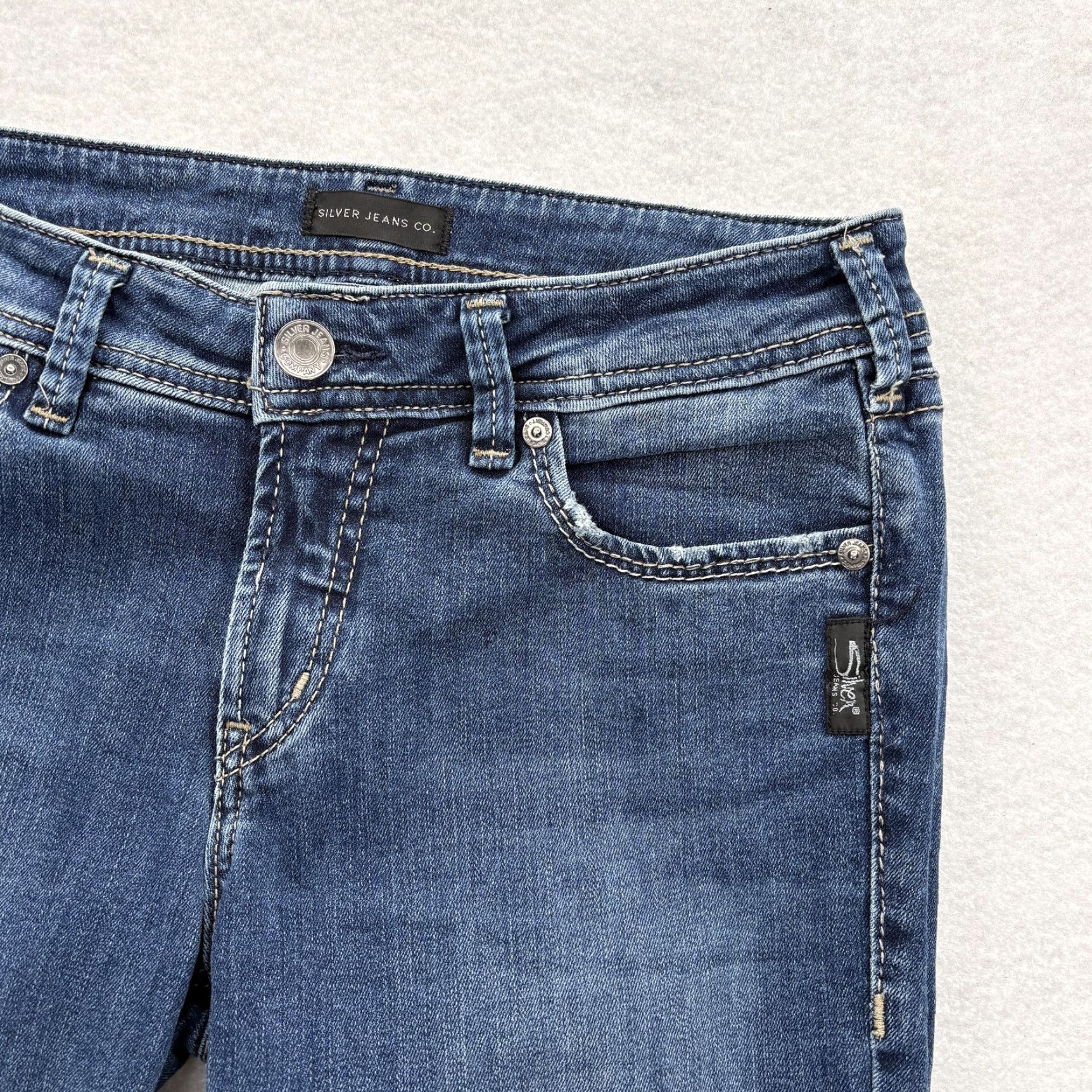 Silver Jeans Co. Silver Jeans Elyse Slim Boot Womens 28x33 Blue Denim Stretch Bootcut Distressed Pockets Y2K Vintage: No (if not vintage) Size 28" / US 6 / IT 42 - 4 Thumbnail