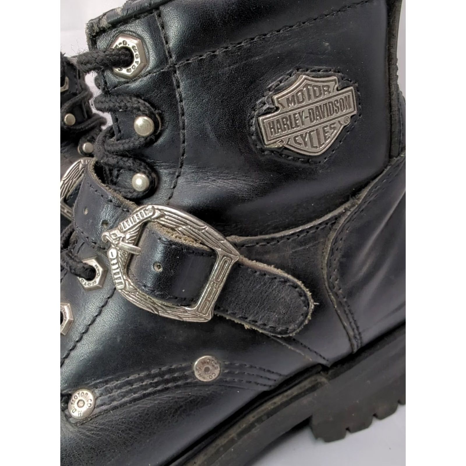 Harley Davidson Harley-Davidson Boots Women Biker Ankle Strap Leather 39 Black 8 US Size US 8 / IT 38 - 4 Thumbnail