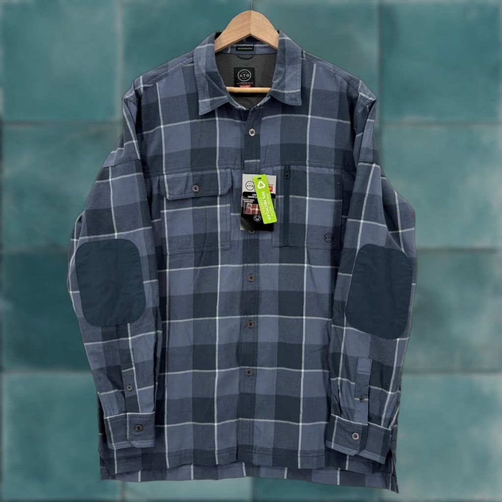 Wrangler Wrangler ATG Shirt Mens Large Blue Plaid Long Sleeve Flannel UV Protection Trail Size US L / EU 52-54 / 3 - 1 Thumbnail