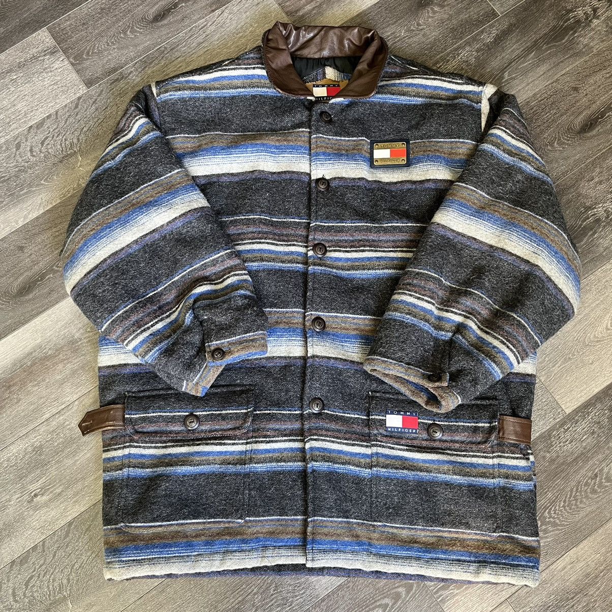 Tommy Hilfiger Vintage 1990s Tommy Hilfiger Stripe Wool Heavy Jacket Lined Size US XXL / EU 58 / 5 - 1 Thumbnail