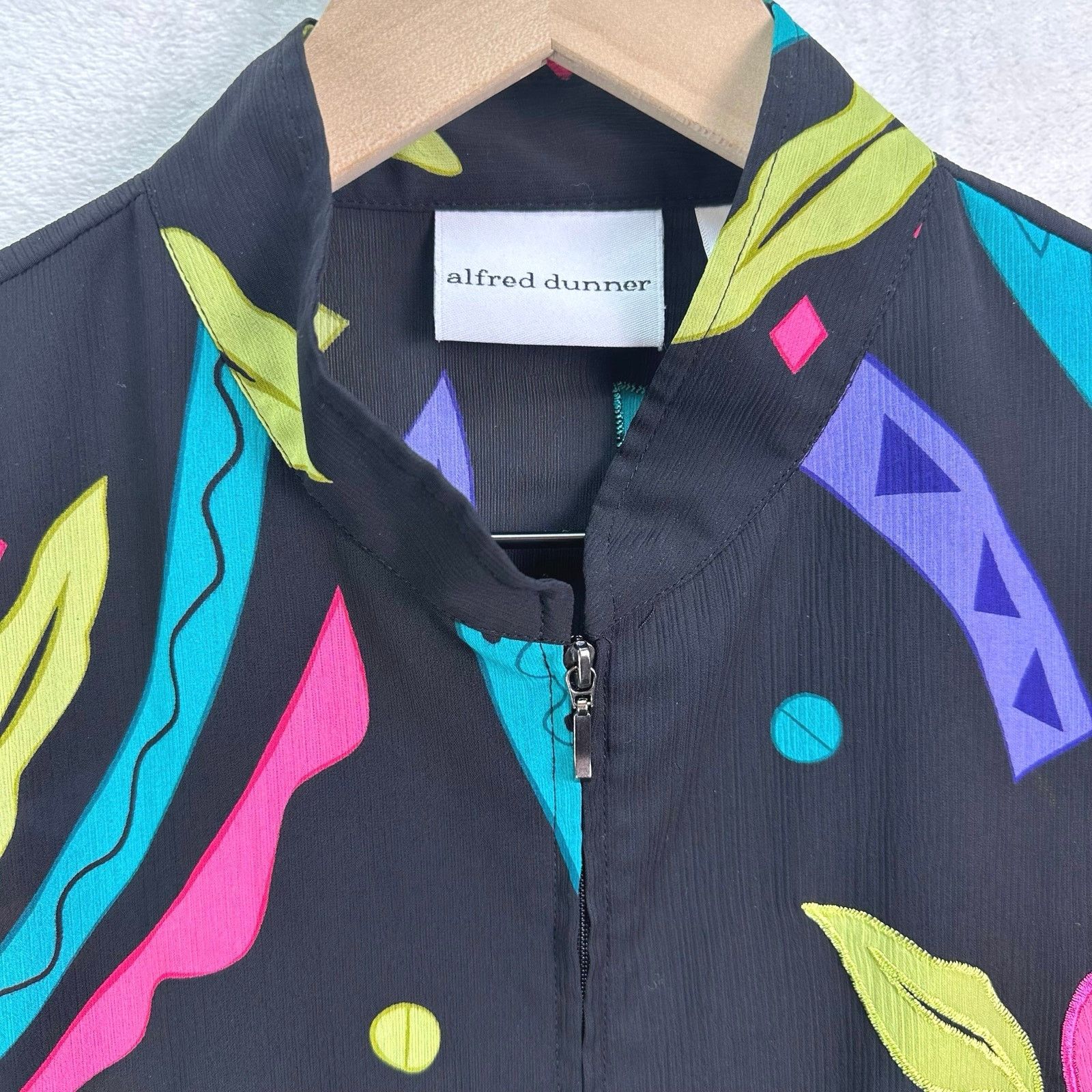 Other ALFRED DUNNER 90s Retro Black Neon Floral Sheer Zip Jacket Size XL / US 12-14 / IT 48-50 - 6 Thumbnail