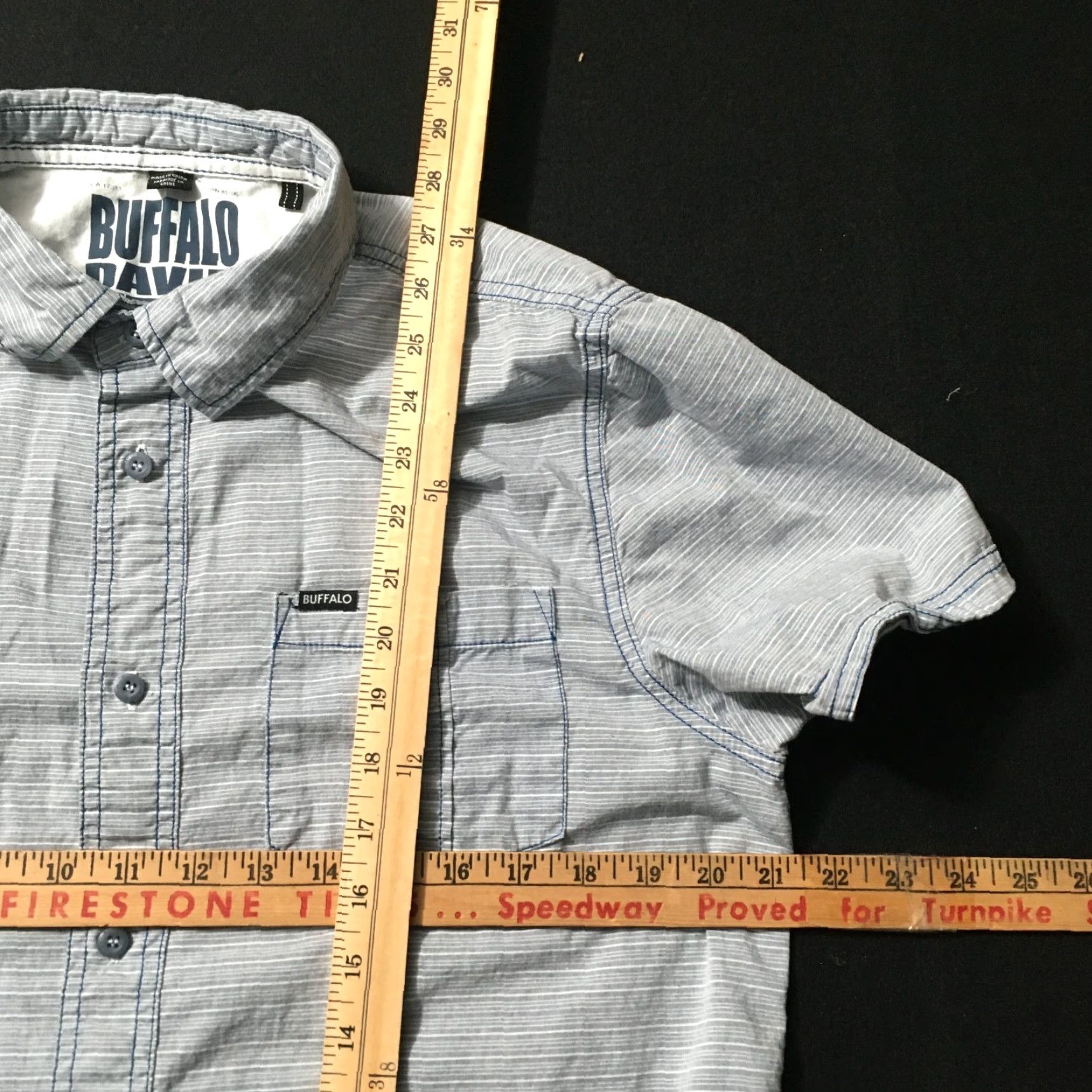 Buffalo David Bitton Buffalo by David Bitton Shirt Button-Up Buffalo Blue White Short Sleeve Mens M Cotton Pockets Size US M / EU 48-50 / 2 - 5 Thumbnail