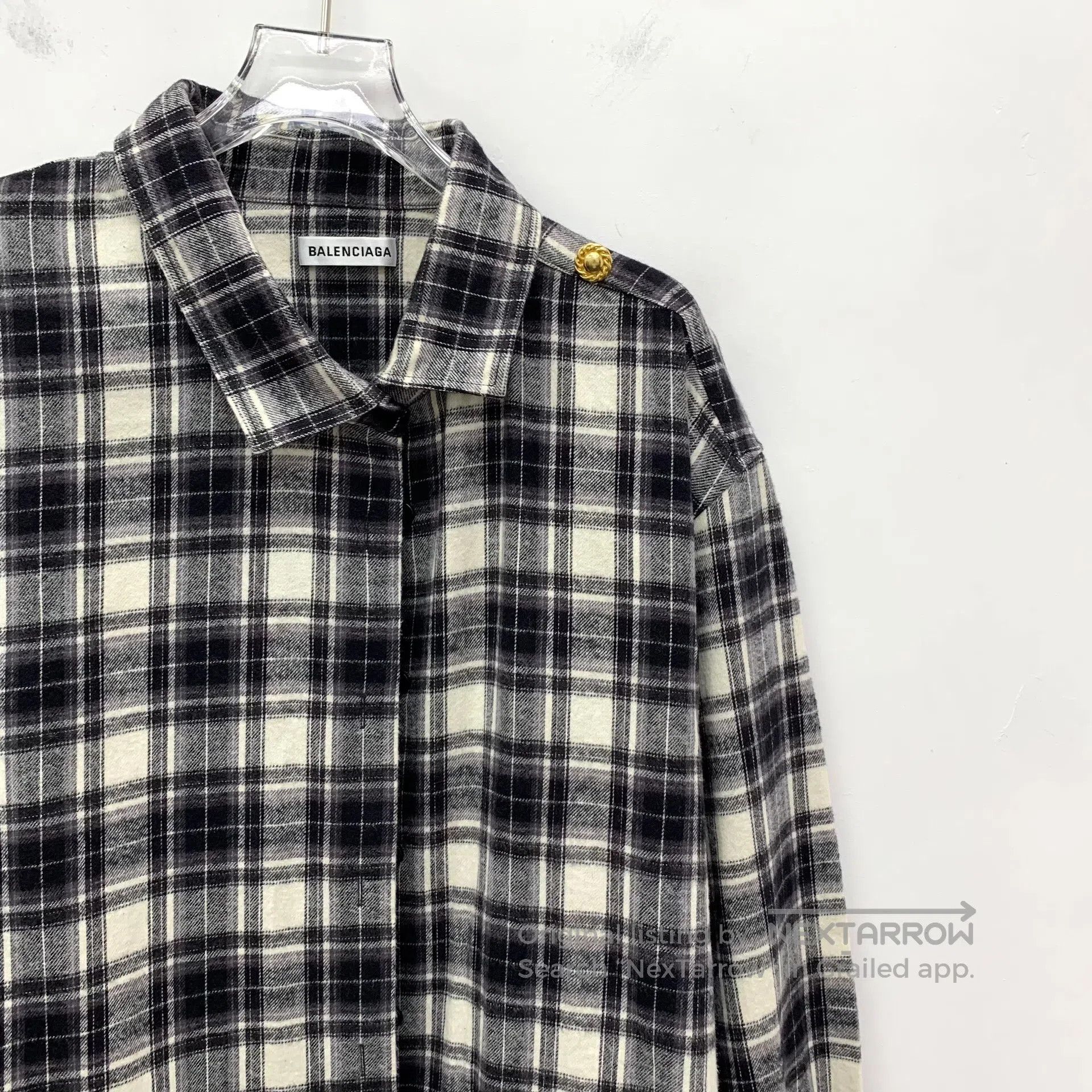 Balenciaga Balenciaga Black checkered cotton lapel long sleeve shirt| Size XS / US 0-2 / IT 36-38 - 3 Thumbnail
